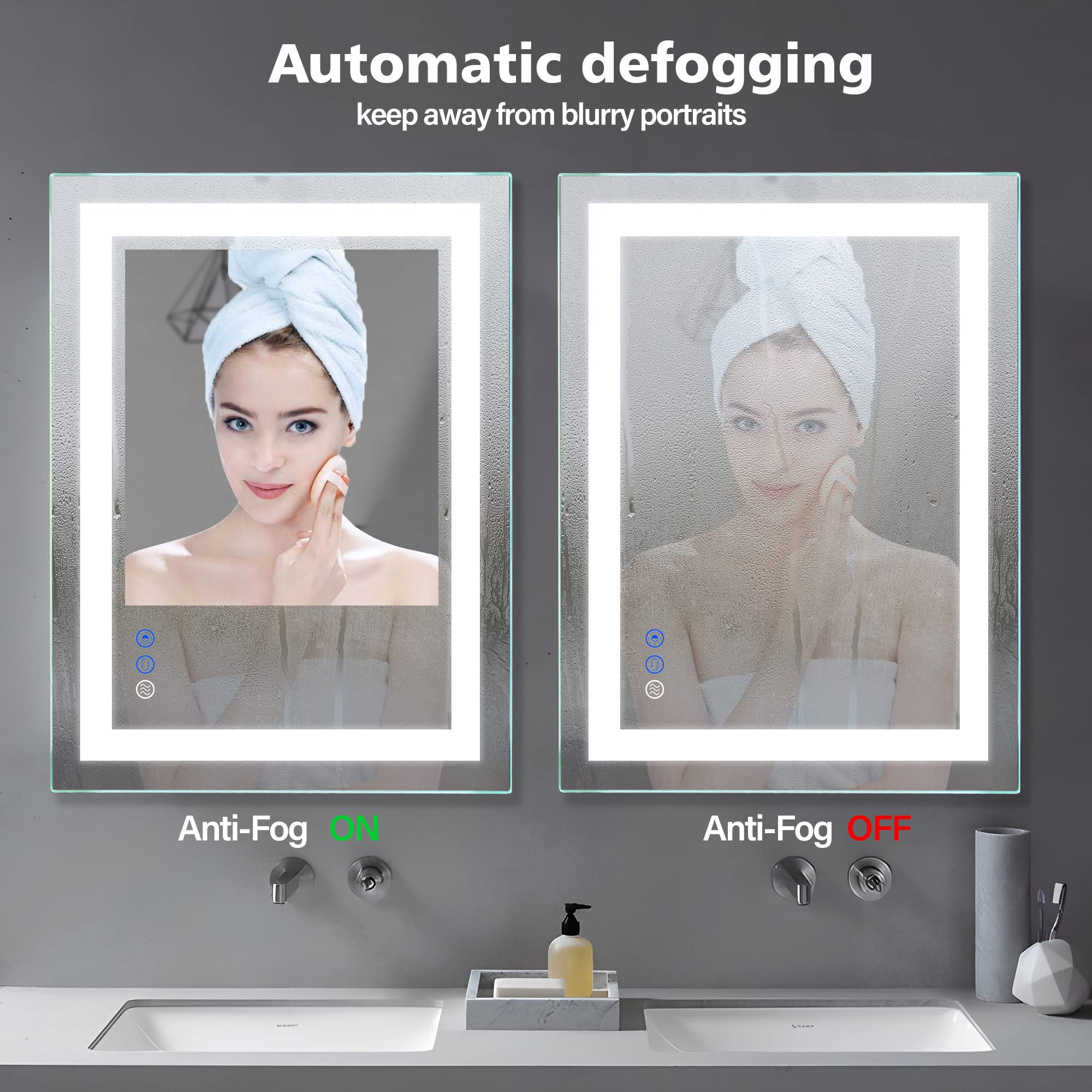 Dr.Lux Led Mirror Bathroom Vanity Mirrors 36X28 Inch, Wall Mounted Anti-Fog Led Makeup Mirror 3000-6000K Adjustable, Memory Dimm