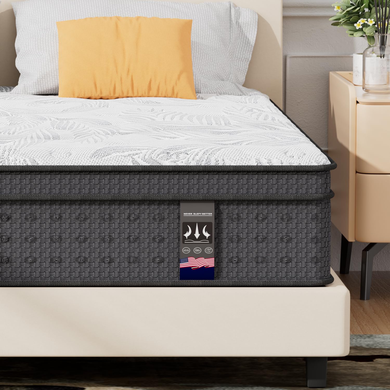 6V-Sermmoo Twin Mattress, 14 Inch Memory Foam Hybrid Mattress In A Box With Independent Spring, Medium Firm Mattress, Edge Suppo