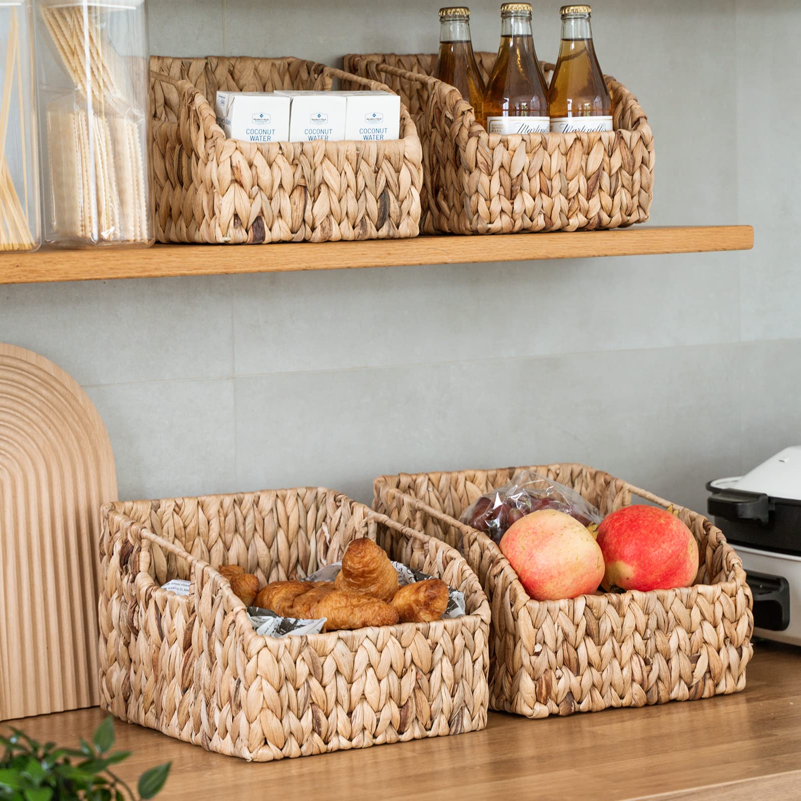 Fairyhaus Wicker Baskets 2 Pack, Natural Large Wicker Baskets For Storage, Nesting Hand-Woven Water Hyacinth Wicker Baskets For