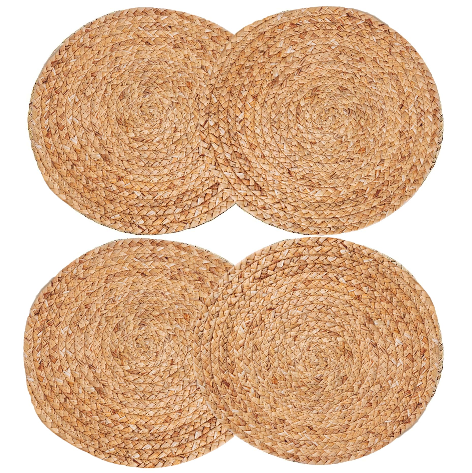 Round Braided Placemats Set Natural Round Placemats For Kitchen Dining Table 13.8 Inch Round Indoor Outdoor Woven Wickers Table