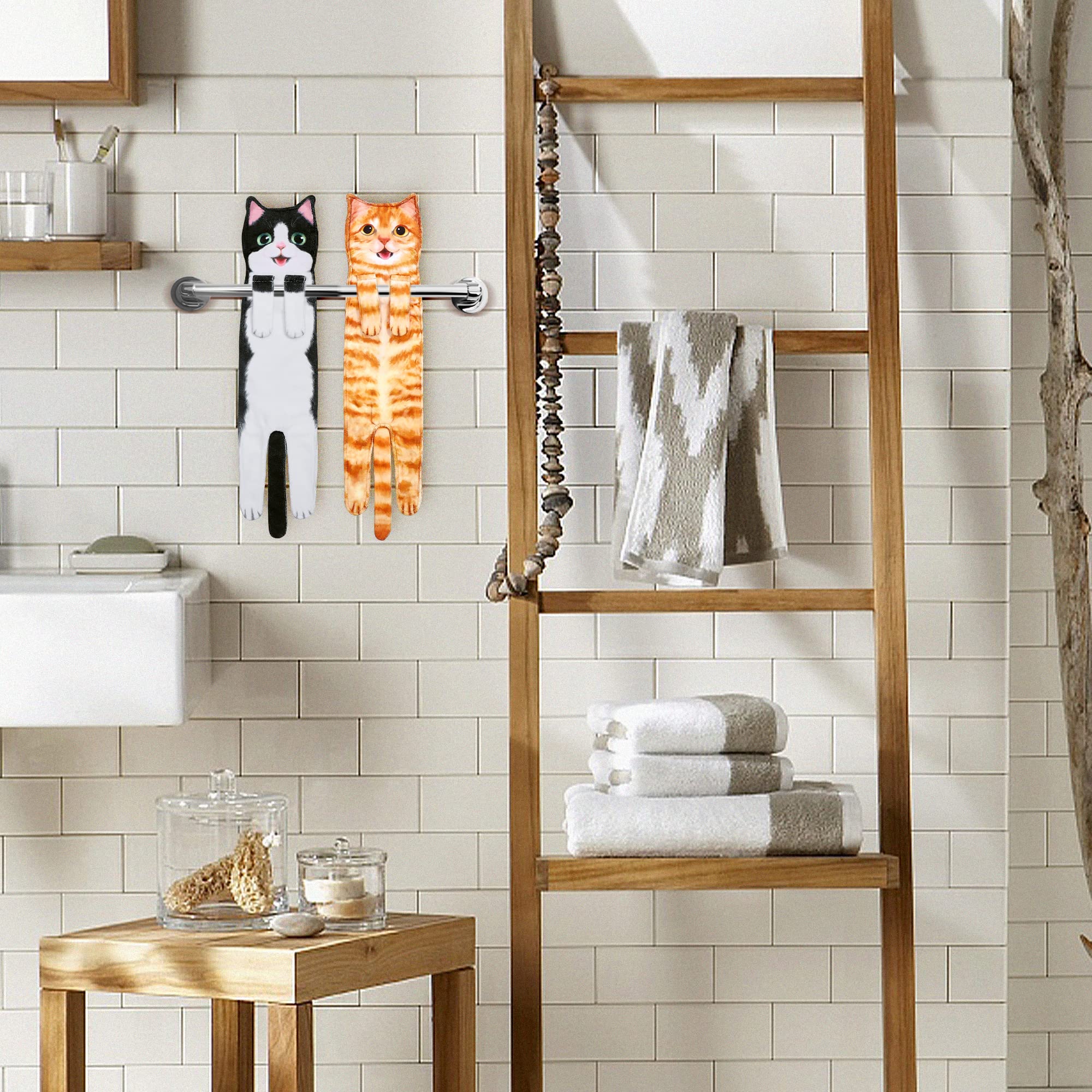 Cat Funny Hand Towels For Bathroom Kitchen - Cute Decorative Cat Decor Hanging Washcloths Face Towels Super Absorbent Soft - Val