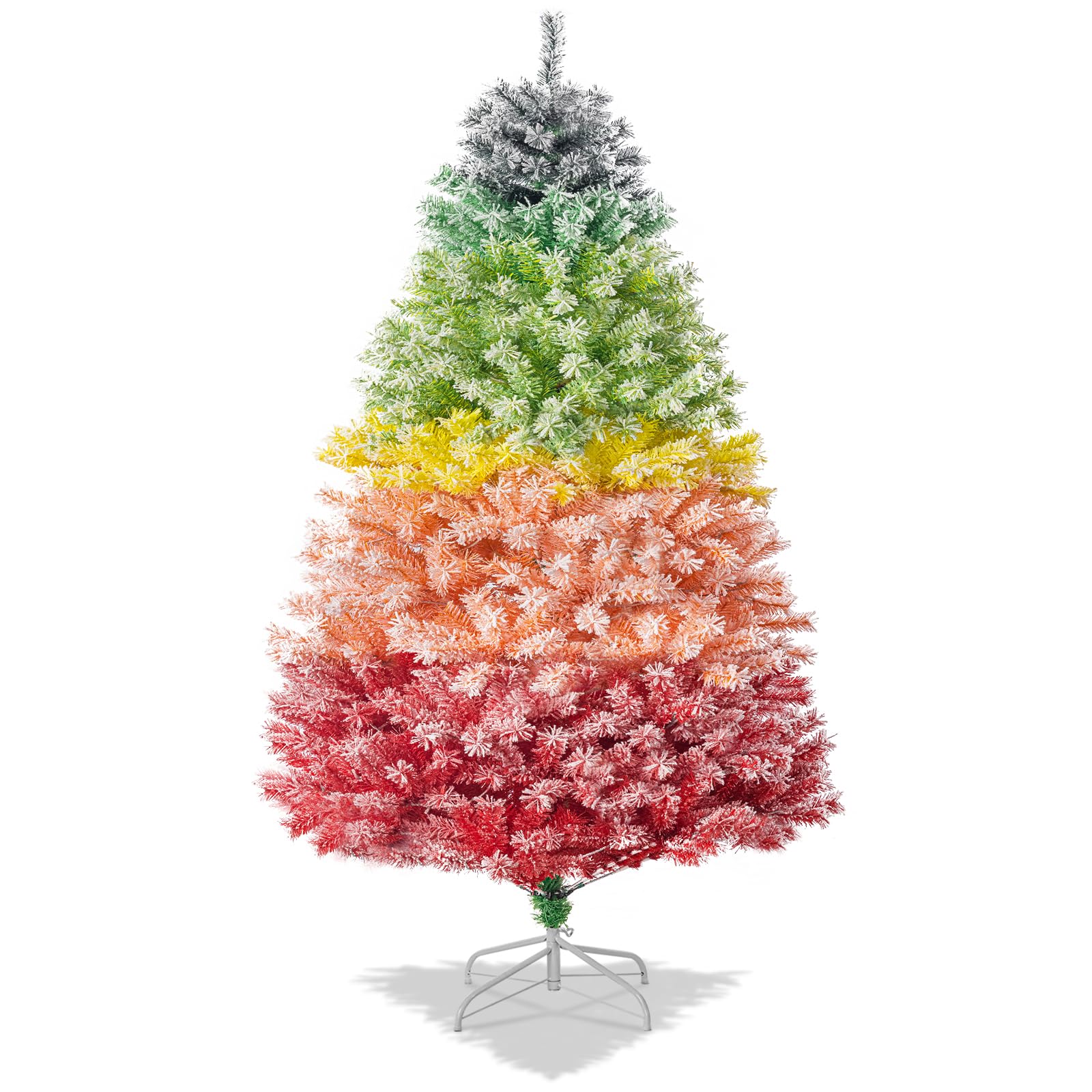 Stopsad 7FT Artificial Rainbow Christmas Tree with Realistic Flocked Branches, Colorful Xmas Tree Featuring 1200 Branch Tips, Ea