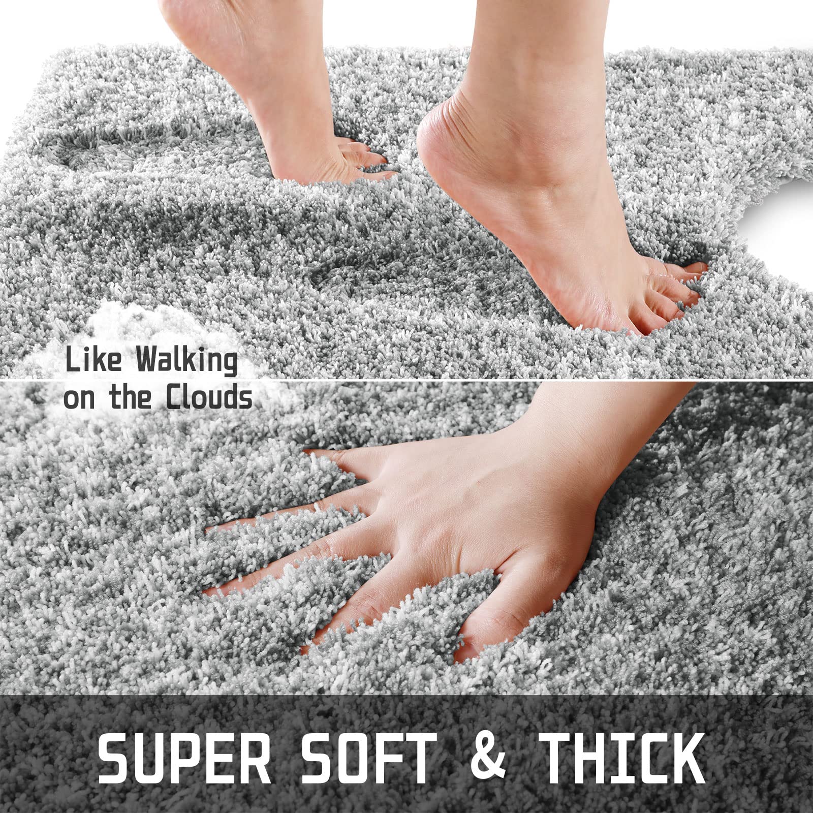 Yimobra Fluffy Bathroom Rugs Sets 2 Piece, Shaggy Toilet Rug U Shaped, Soft Non Slip Bath Mat,Thick Plush Shower Rug,Water Absor