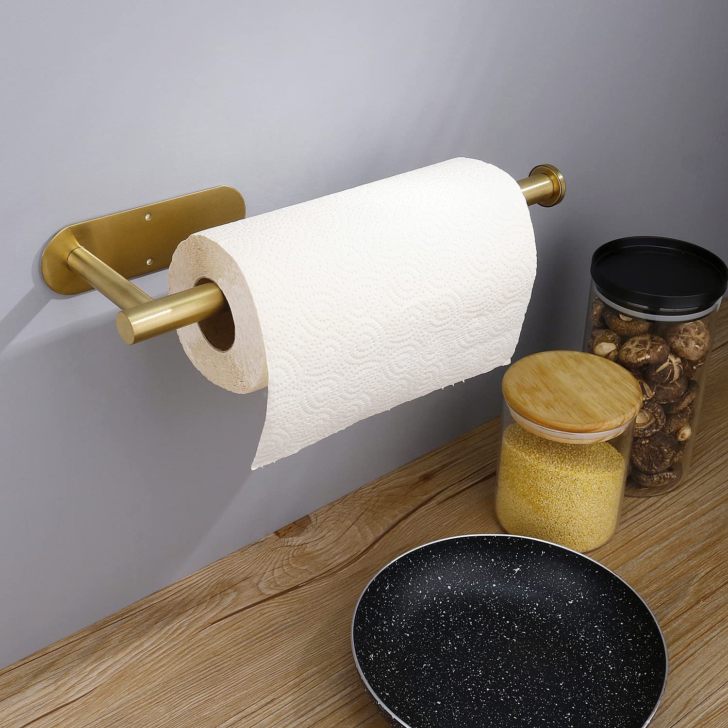 Paper Towel Holder Under Kitchen Cabinet - Self Adhesive Paper Towel Holder  Gold Stainless Steel Paper Towel Holder Wall Mount