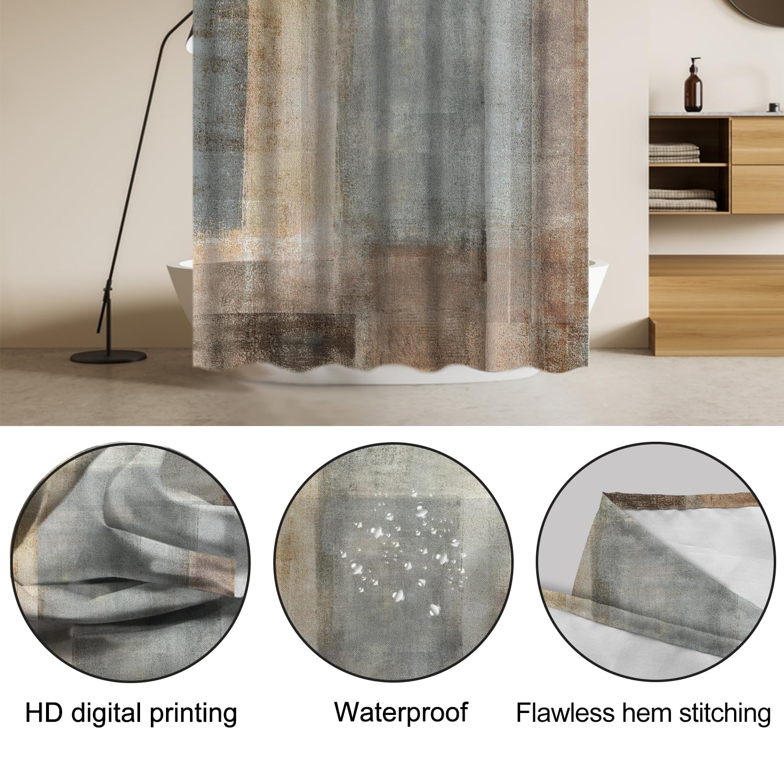 Lnond 4Pcs Bathroom Shower Curtain Sets With Rugs,Brown Gradient Painting Art Bathroom Sets With Shower Curtain And Rugs And Acc
