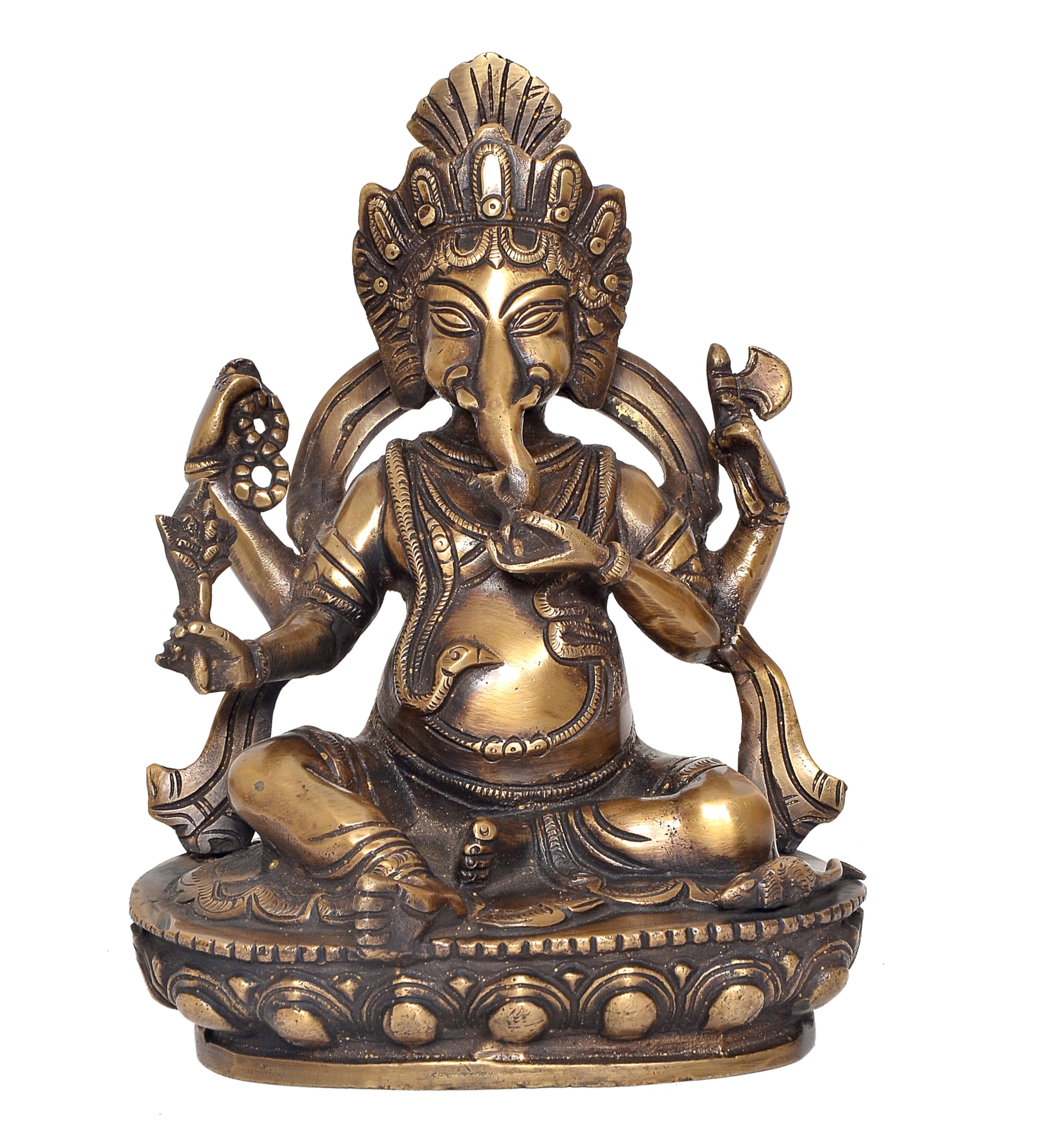 Dattatreya Brass Lord Ganesha Idol Sitting Ganesh Statue Decorative Sculpture For Home Decor Office Mandir Pooja Temple (Height