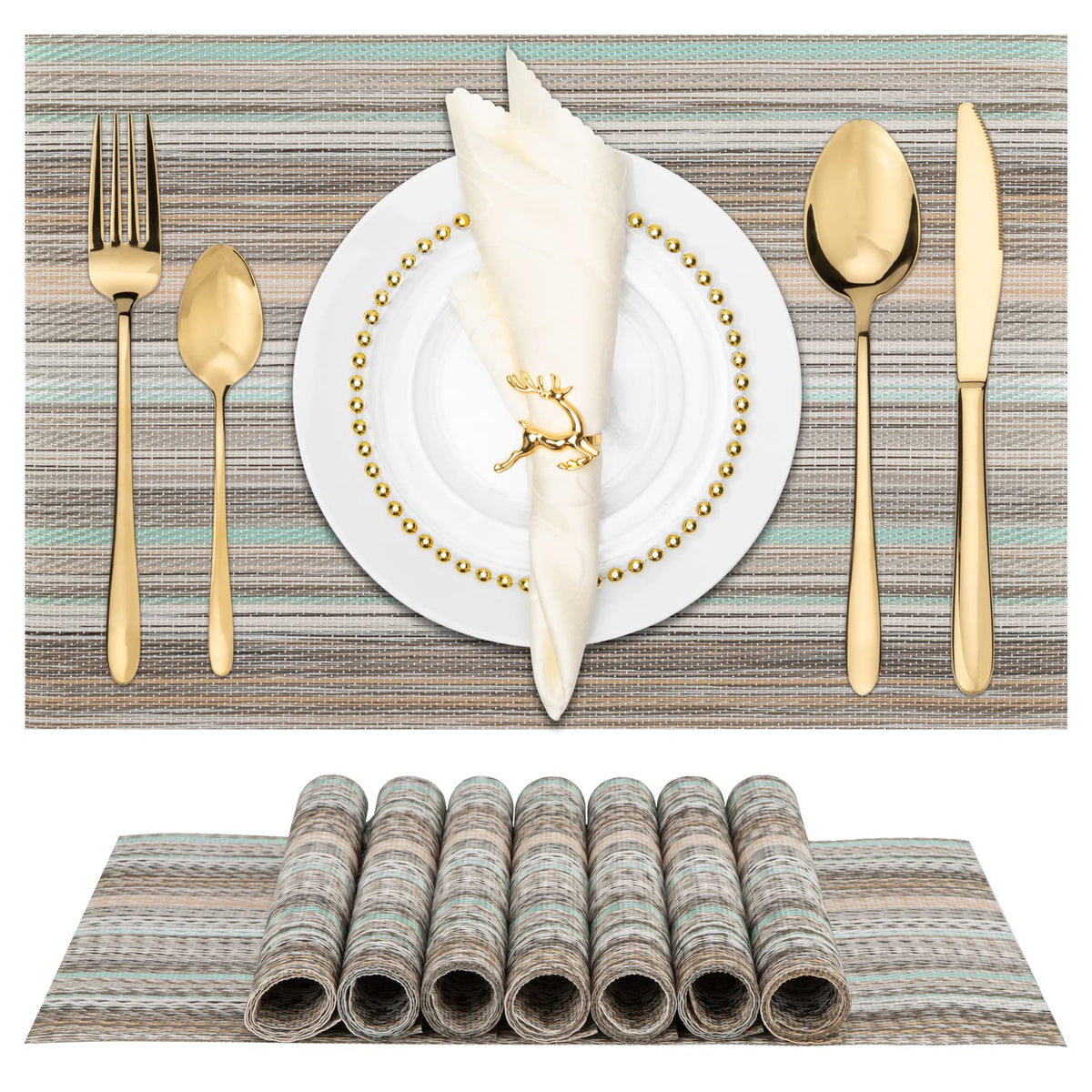 Winknowl Placemats, Washable Vinyl Woven Indoor And Outdoor Heat Stain And Water Resistant Elegant Table Mats For Dining Table S