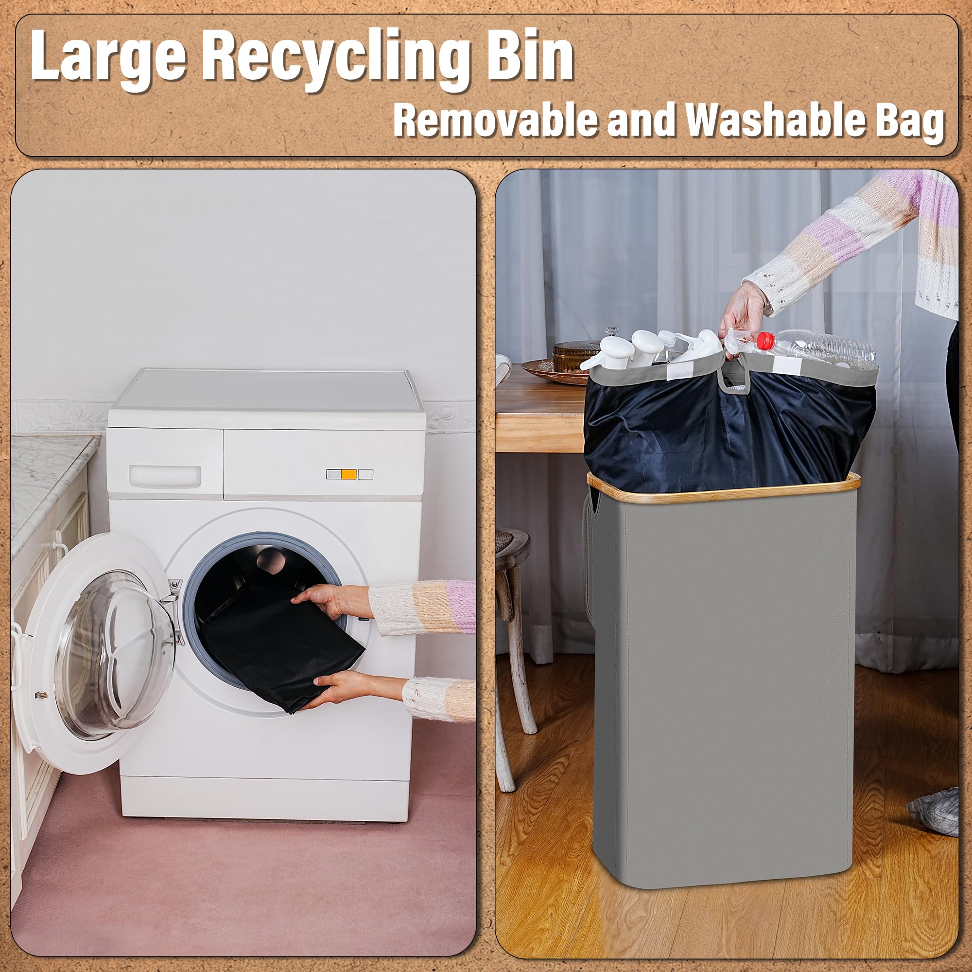 Efluky Recycle Bin 26 Gallon, 100L Recycle Bin For Kitchen With 2 Removeable And Reusable Inner Bag, Large Recycling Bin With Li