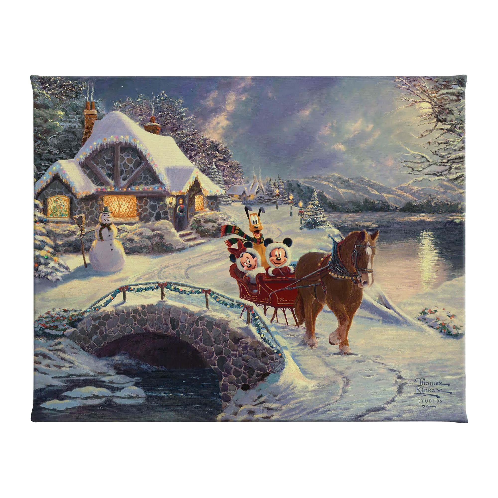 Thomas Kinkade Studios Mickey and Minnie Evening Sleigh Ride 8'' x 10'' Gallery Wrapped Canvas