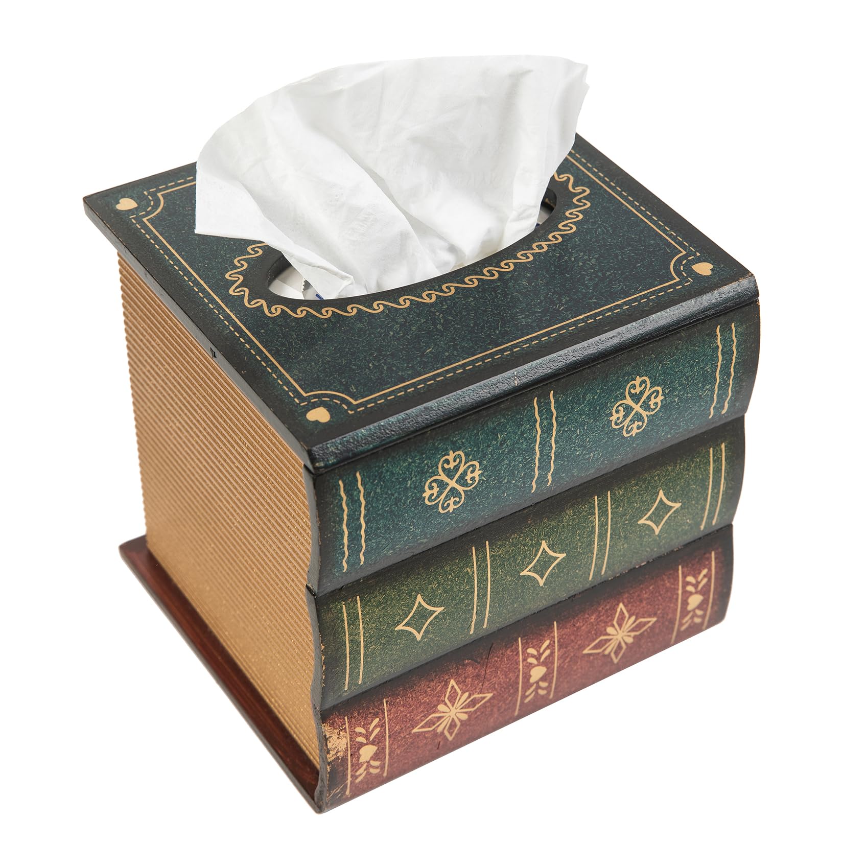 Crafted Classical Retro Wooden Antique Book Tissue Box Cover Square Tissue Holder Dispenser Paper Cover Case Napkin Holder Home 