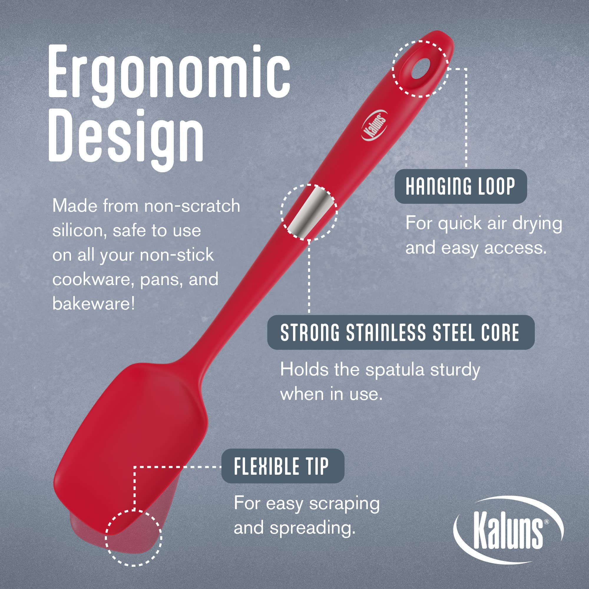 Kaluns Silicone Spatula Set 4 Pcs Rubber Spatulas Silicone Heat Resistant 600F, Spatulas For Nonstick Cookware, Seamless Design
