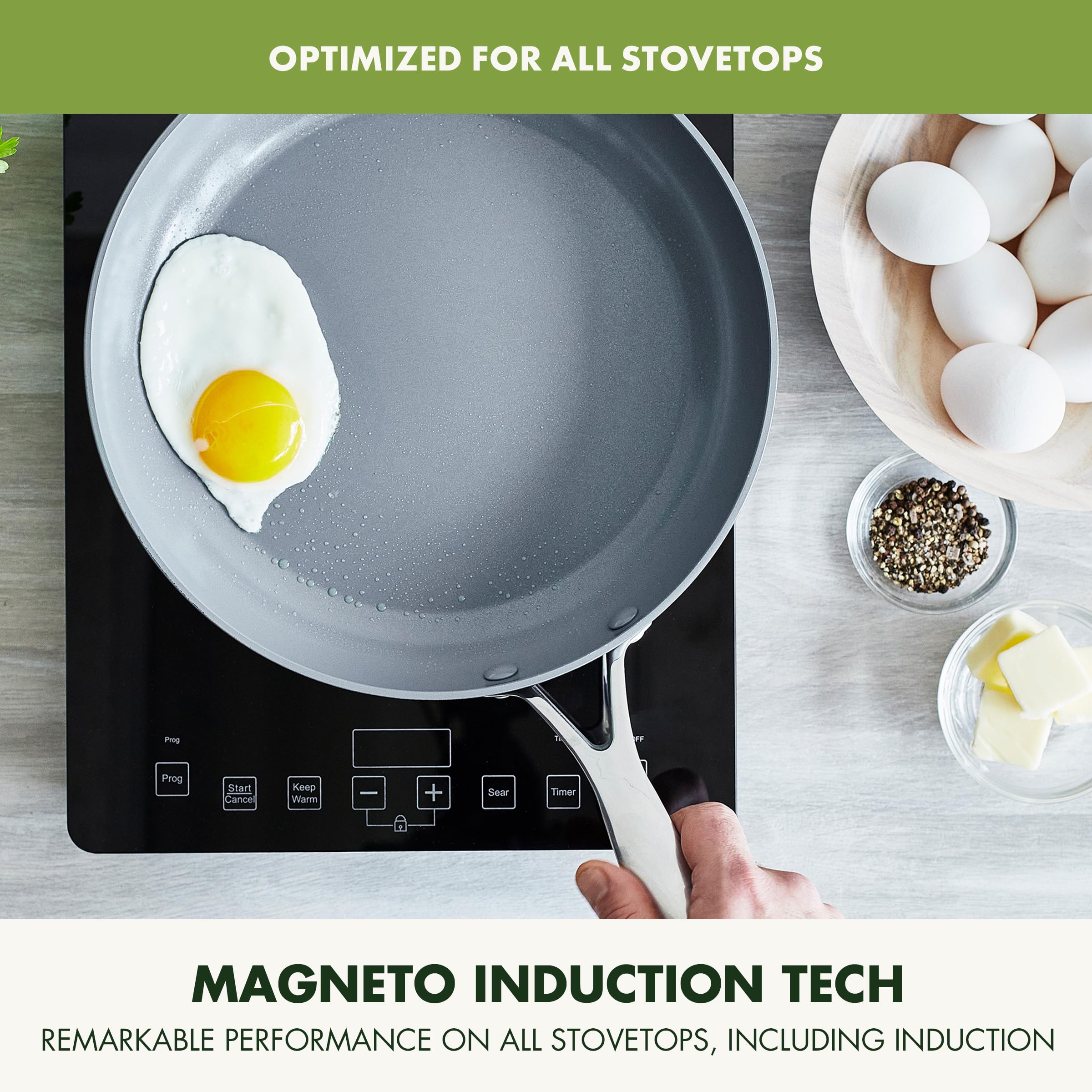 GreenPan Valencia Pro Hard Anodized Healthy Ceramic Nonstick 8'' and 10'' Frying Pan Skillet Set  PFAS-Free  Induction  Dishwasher Safe  Oven Safe  Gray