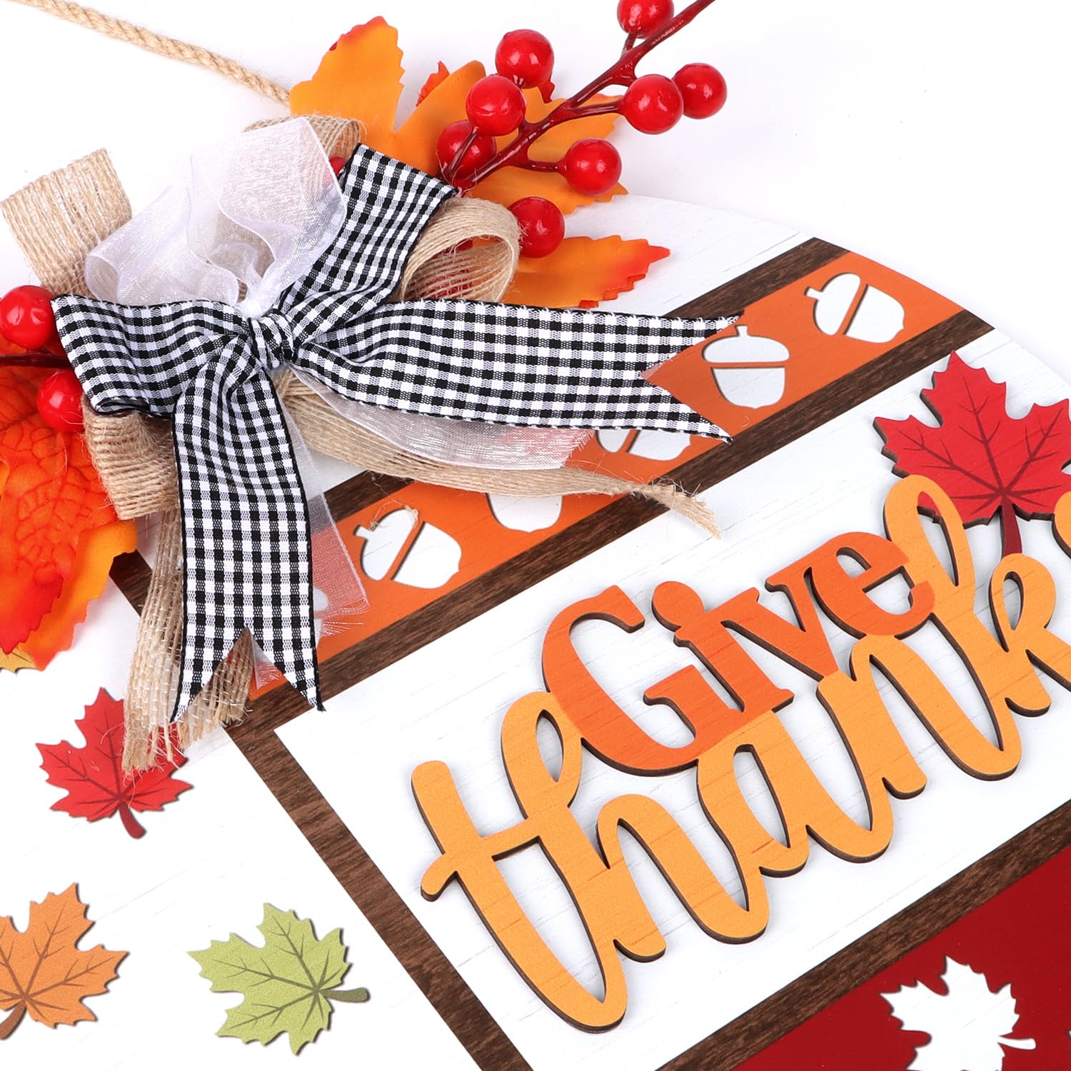 TOARTi 3D Pumpkin Hello Fall Front Door Sign Hanging(11.4''x11.4''), Rustic Autumn Hello Pumpkin Wall Sign Hanger, Farmhouse Fal