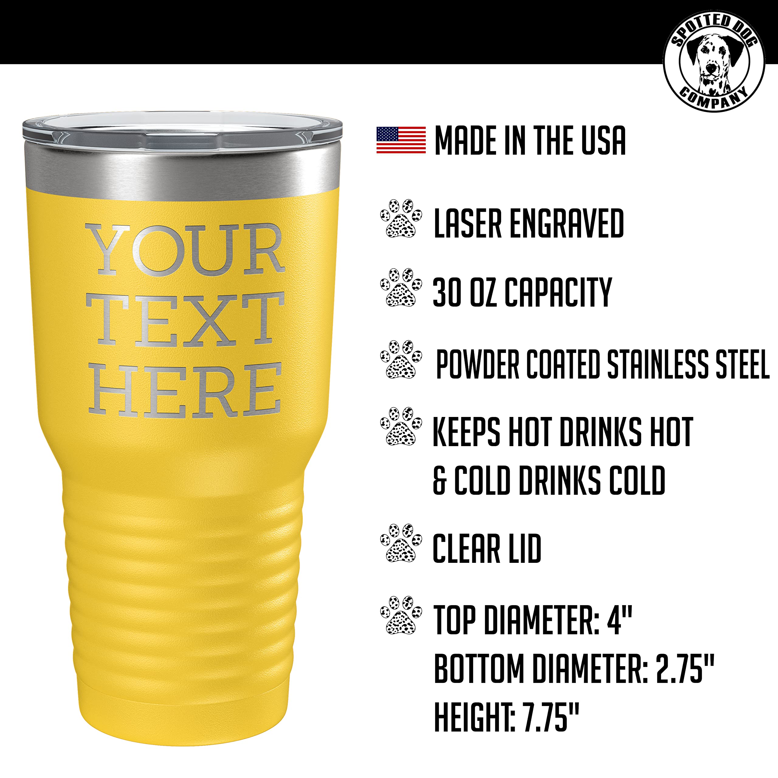 Personalized 30Oz (17 Colors) Powder Coated Insulated Stainless Steel Tumbler With Lid, Custom Etched, Customized Text Message N