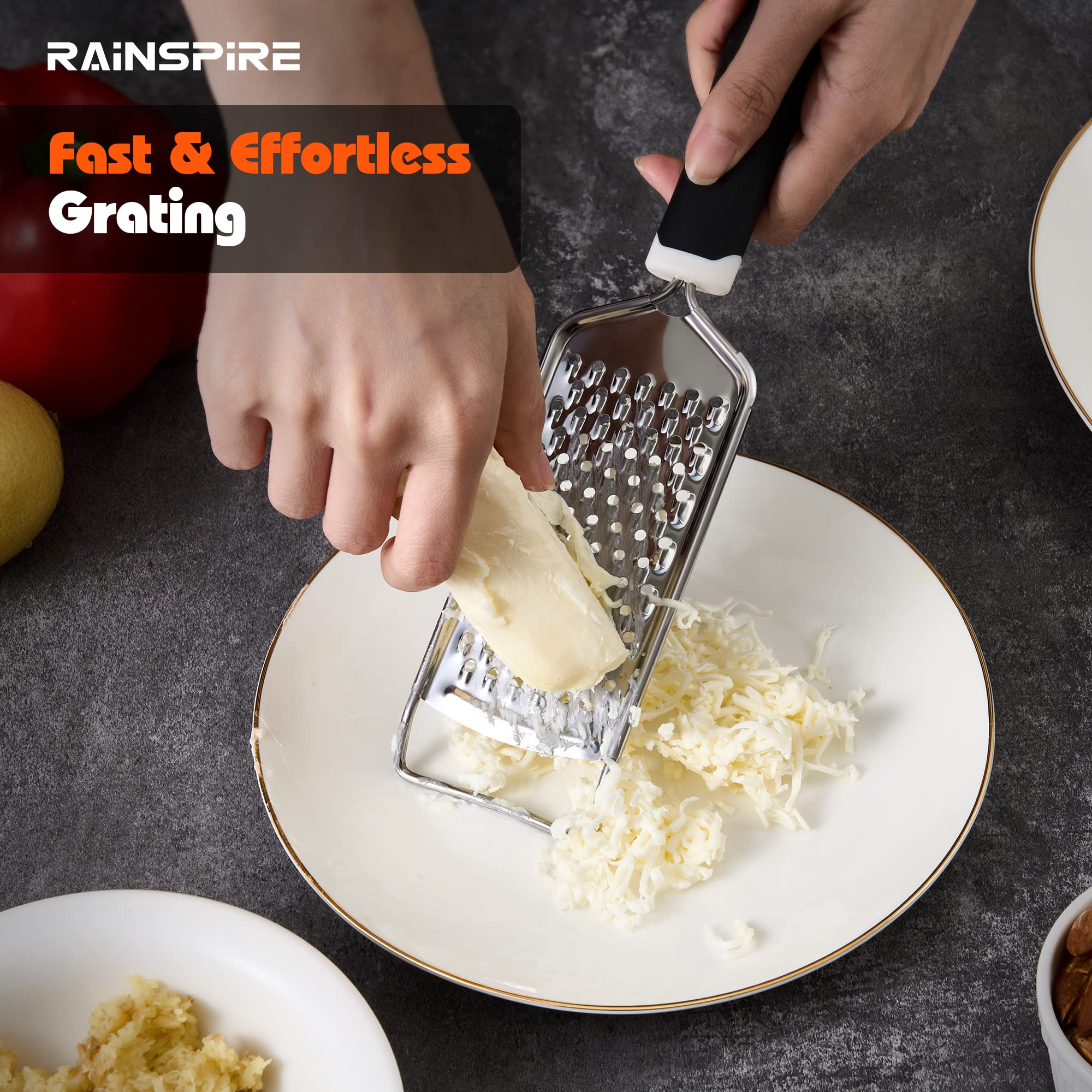 Rainspire Professional Cheese Graters For Kitchen Stainless Steel Handheld, Metal Lemon Zester Grater With Handle For Cheese, Ch