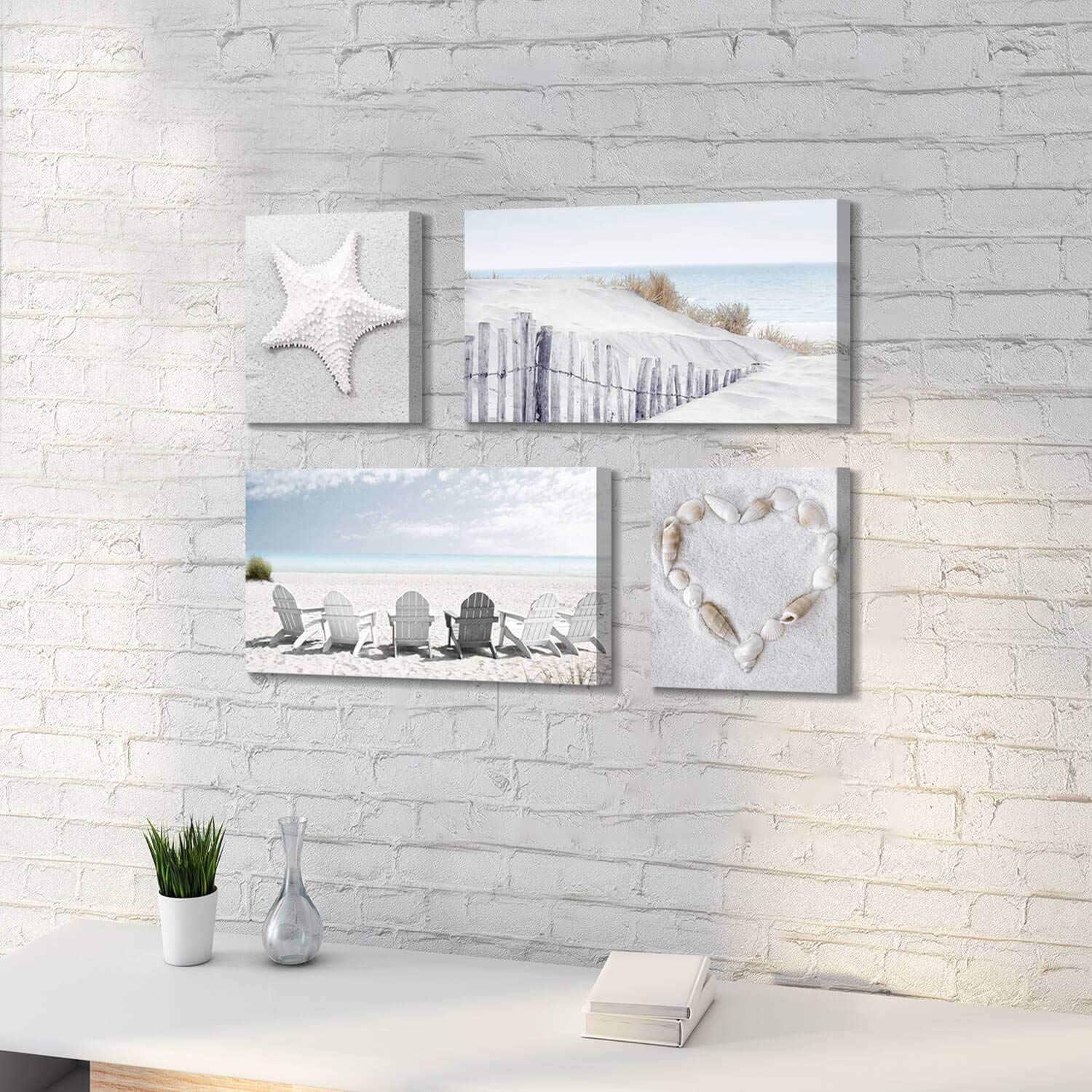 Artistic Path Beach Wall Art Seascape Print: Starfish & Chair On Seaside Giclee Artwork Painting On Canvas For Wall Decor(Overal