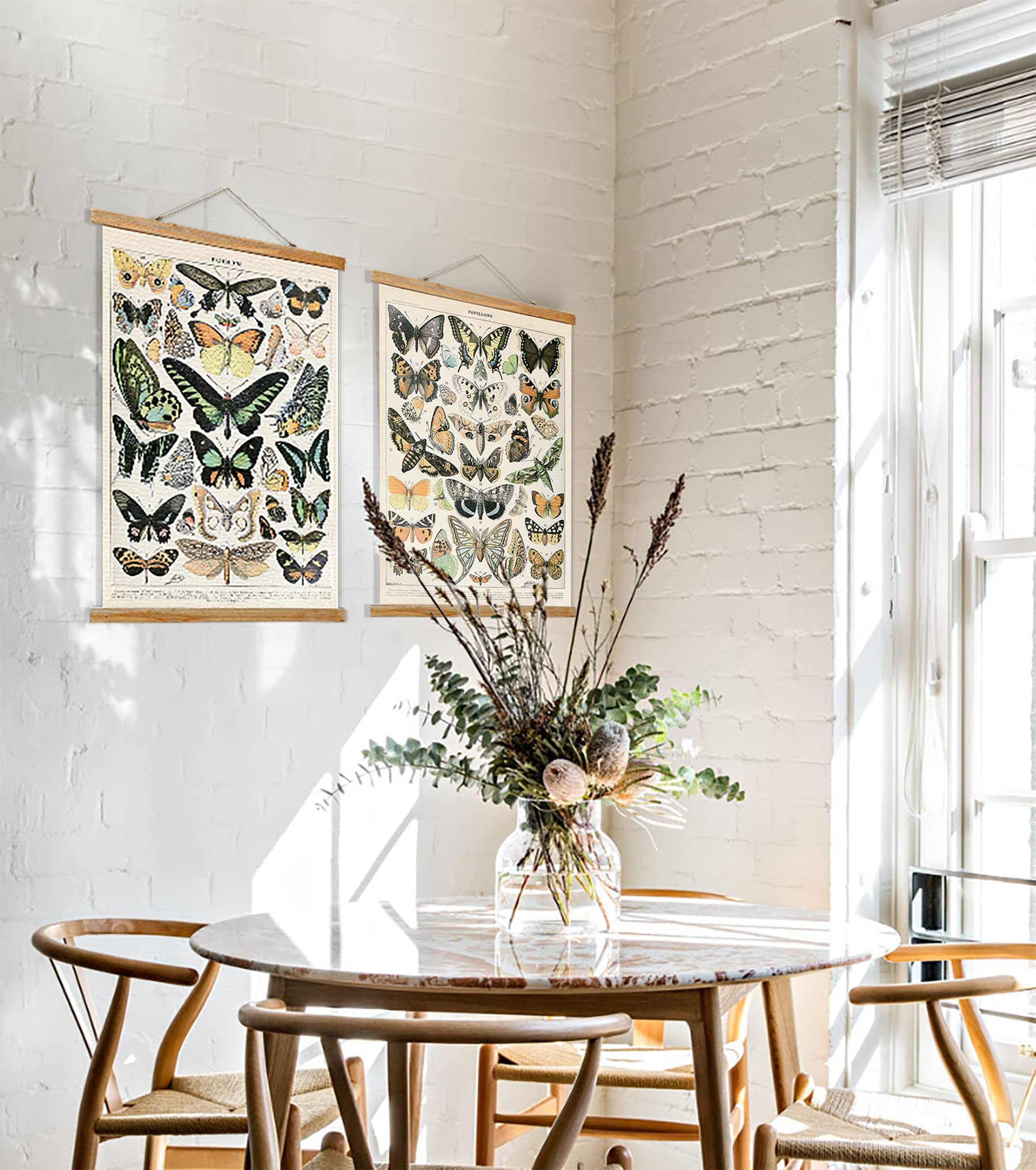 Ovfovy 2 Pack Vintage Butterflies Poster, Rustic Room Aesthetic, Retro Wall Art Prints Without Fading, Printed On Linen With Woo