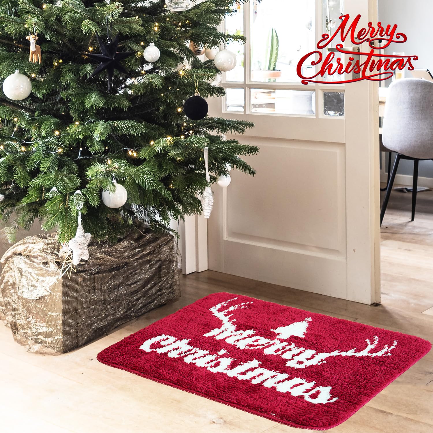 Ainahyva Merry Christmas Decorations Red Bathroom Rugs Cute Bath Mat Christmas Decor, Bath Mats For Bathroom, Non Slip Backing,