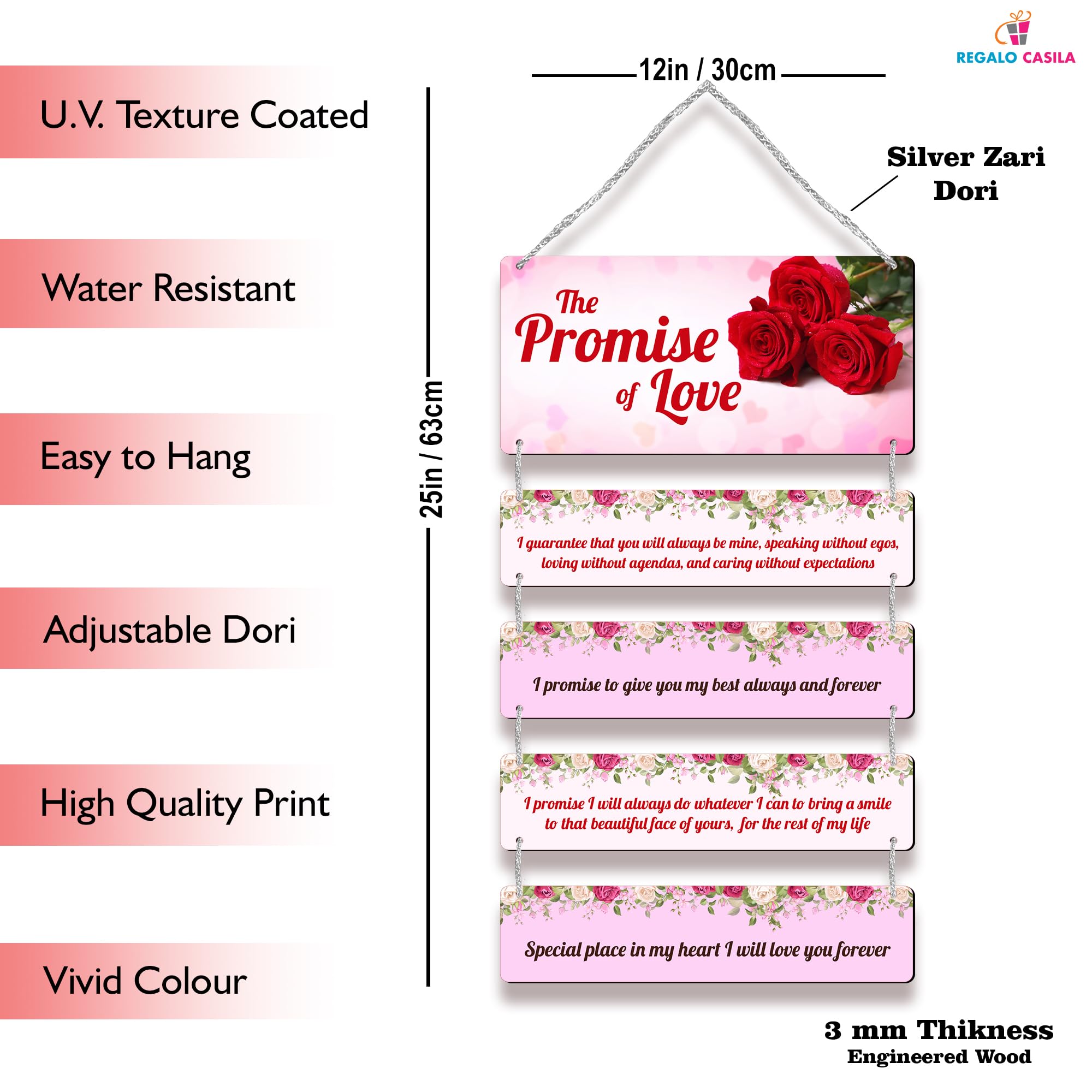 Regalo Casila The Promise Of Love Wooden Wall Hanging Thoughtful Gift For Soulmate, Newlyweds, And Couples - Ideal For Home, Bed