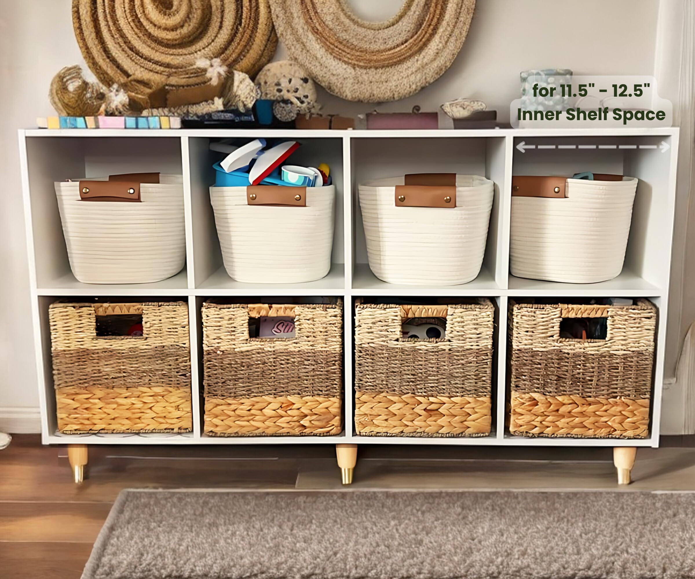 Chi An Home Wicker Storage Cubes 10.5 X 10.5, Set Of 4 Heavy Duty Hyacinth Square Baskets For Shelf, Storage Cube Bins, 11X11 Cu