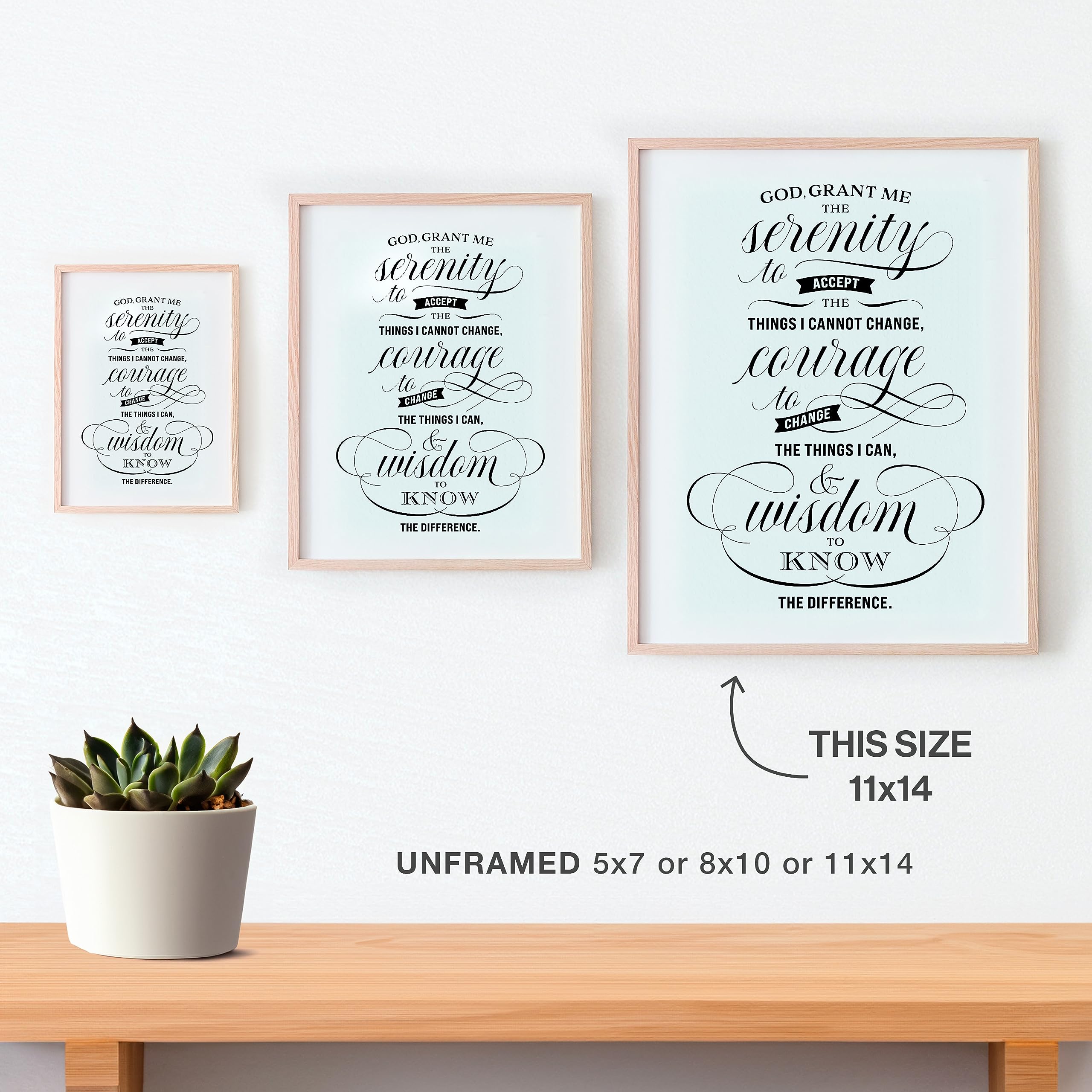 Scriptionery Serenity Prayer Wall Art - Unframed 11X14 Christian Home Decor, Black And White Calligraphy, Inspirational Wall Dec