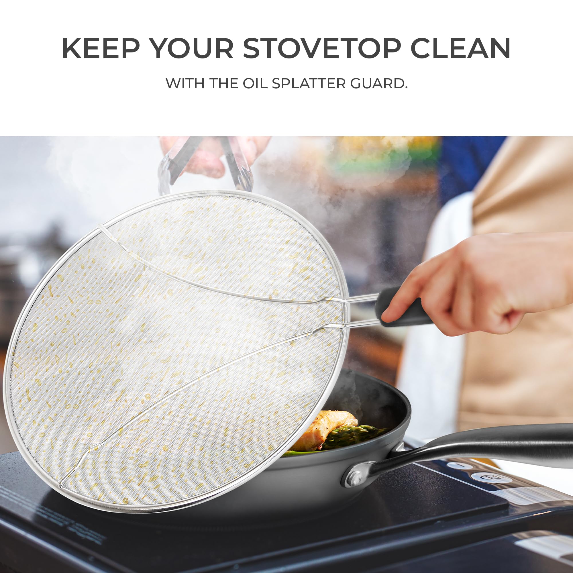Frying Pans Nonstick - 10'' Non Stick Frying Pan With Lid Splatter Screen - Lightweight Aluminum Fry Pan Skillet Includes Spatul