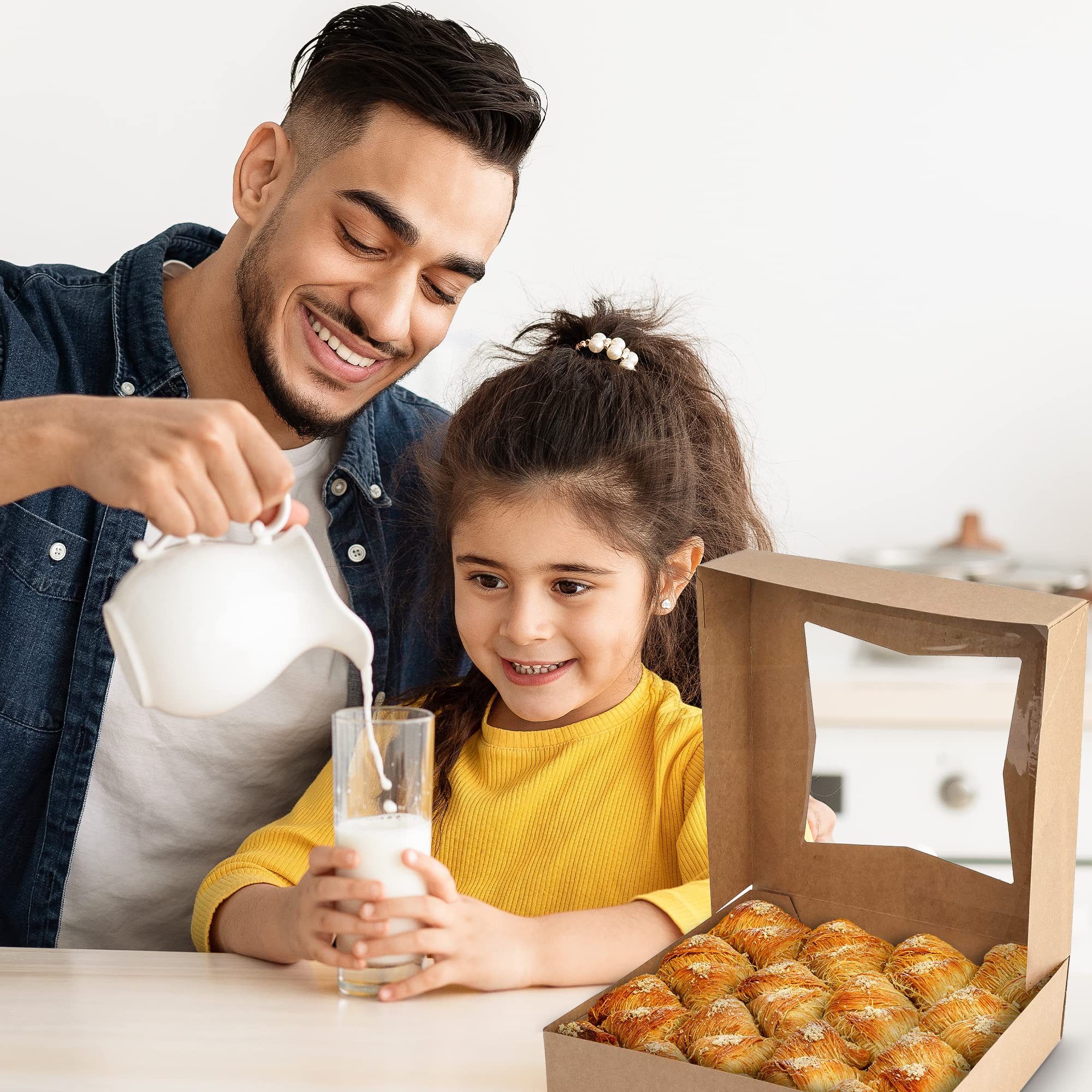 Mt Products Kraft Pie Bakery Boxes With Window 10 X 10 X 2.5 - Auto Pop-Up Cookie Boxes (Pack Of 15) - Made In The Usa