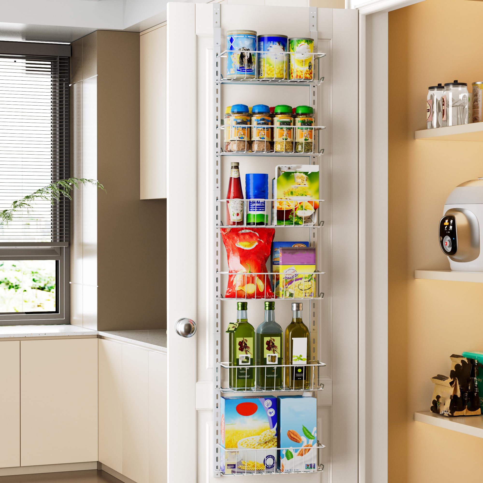 Delamu Pantry Door Organizer, Adjustable Metal Over the Door Pantry Organizer Rack, 6-Tier Over the Door Spice Rack, Kitchen Pan