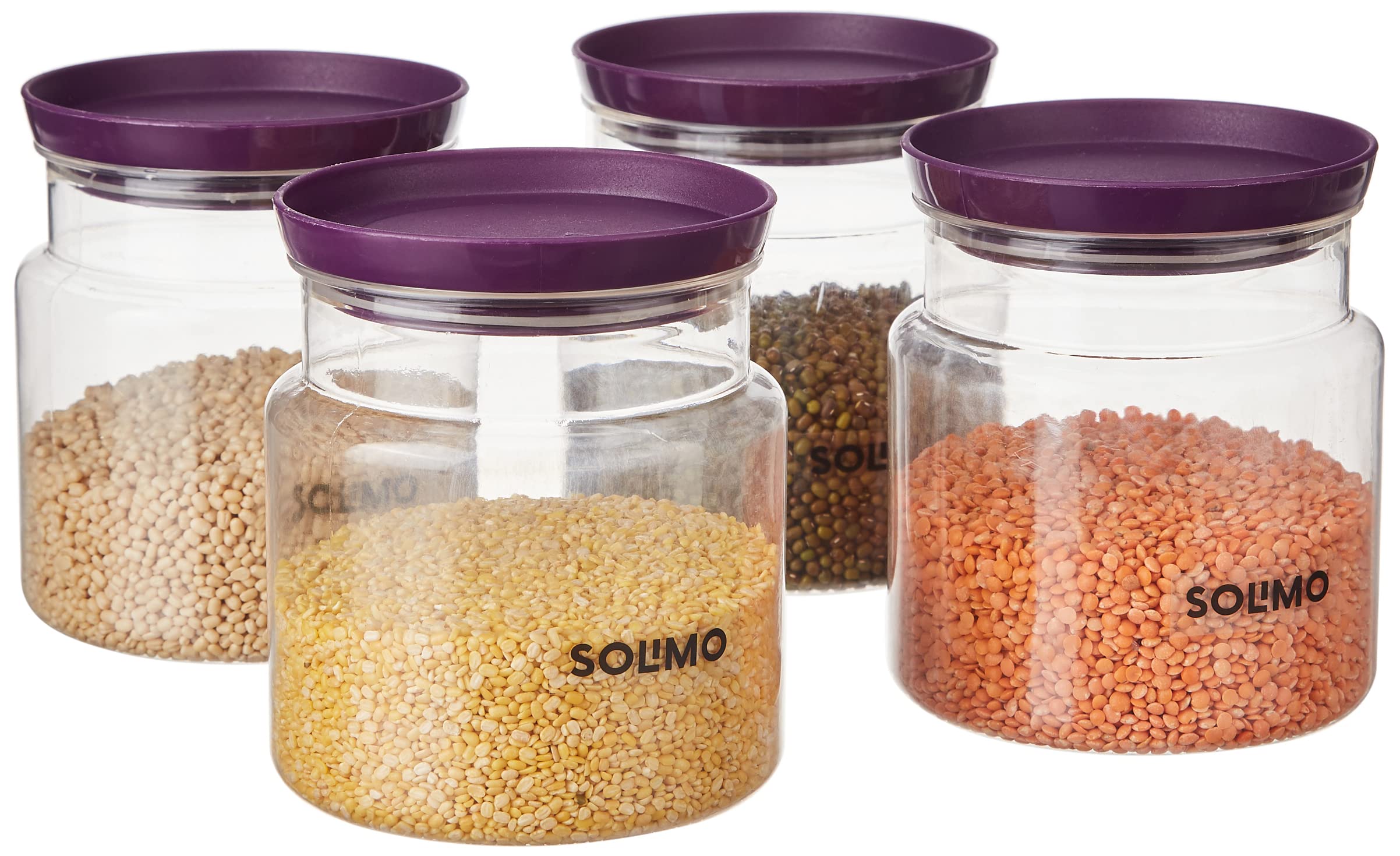Amazon Brand  Solimo Airtight Plastic Storage Jar Set, 4 Containers (1000Ml), Bpa Free, Purple