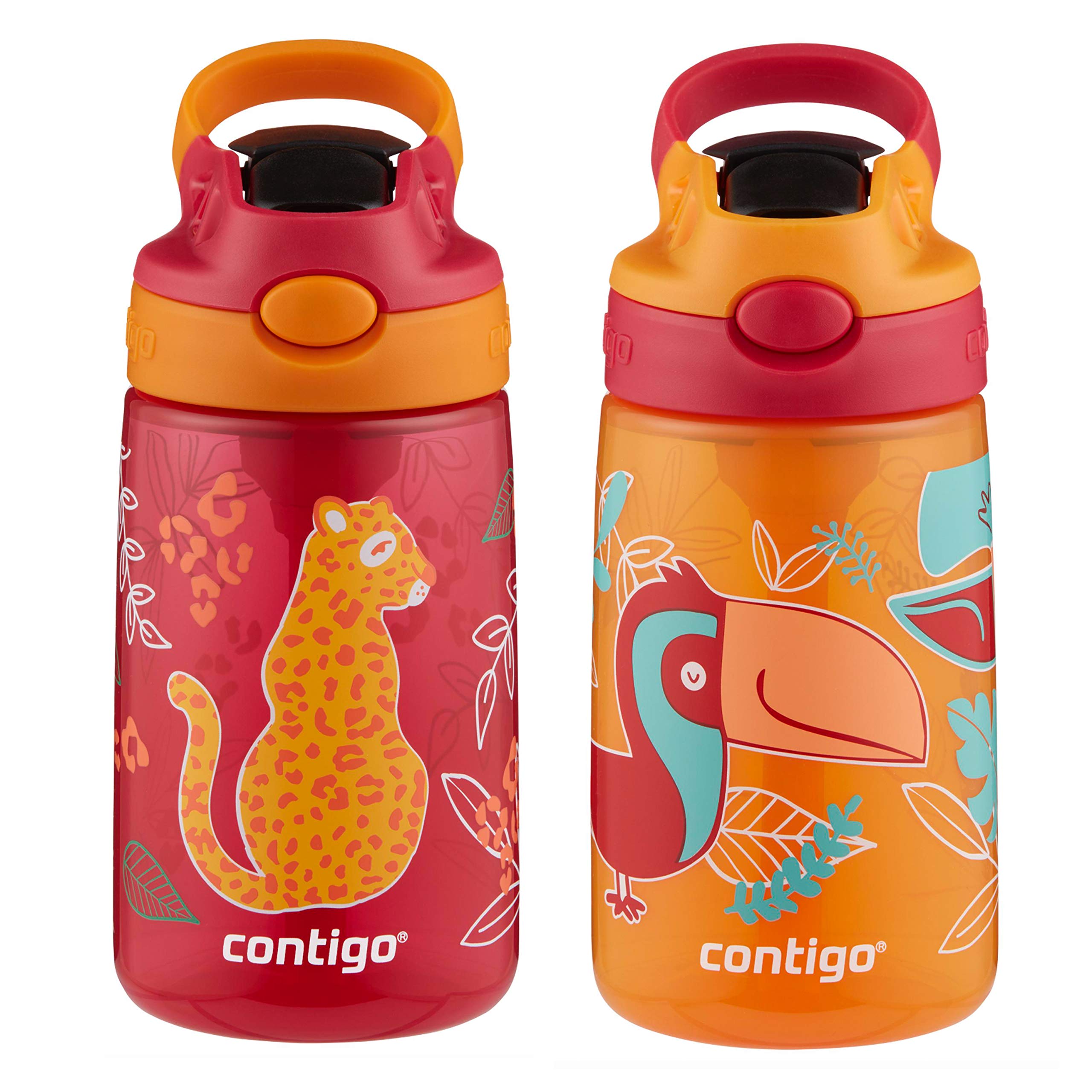 Contigo Autospout Kids Water Bottle 2-Pack, 1 Count (Pack Of 1), Cheetah & Toucans