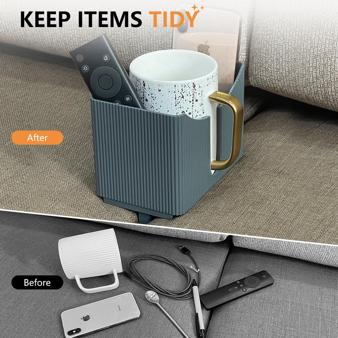 Couch Anti-Spill Drink Holder Tray, Couch Seat Cushion Cup Beverage Holder For Cups, Mugs, Bottles, Cans (Gray)