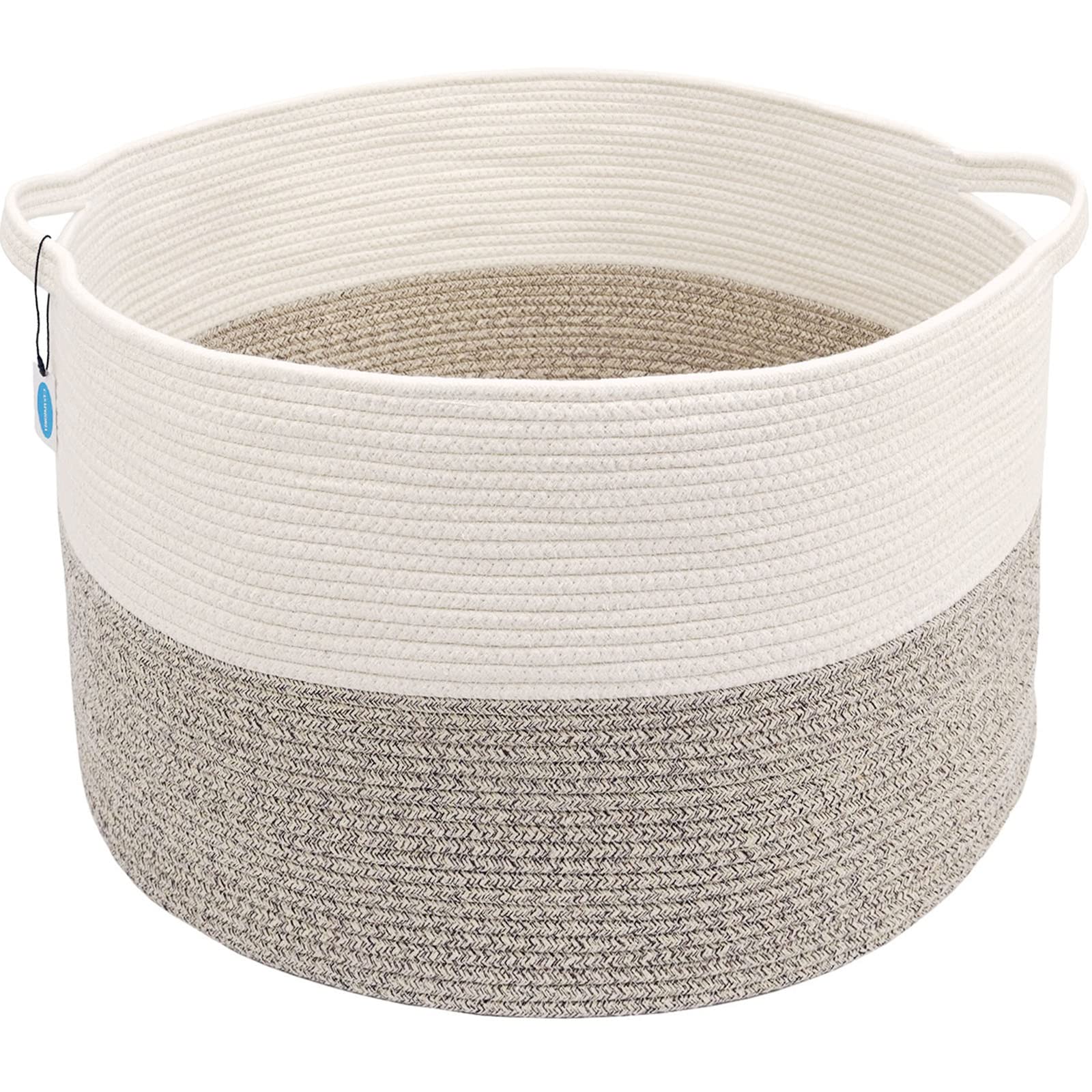 Casaphoria XXXLarge Cotton Rope Basket 21.7 '' x 21.7 '' x 13.8 '' Woven Laundry Blanket Basket Basket with Handle Storage Comforter Cushions Thread Laundry Hamper