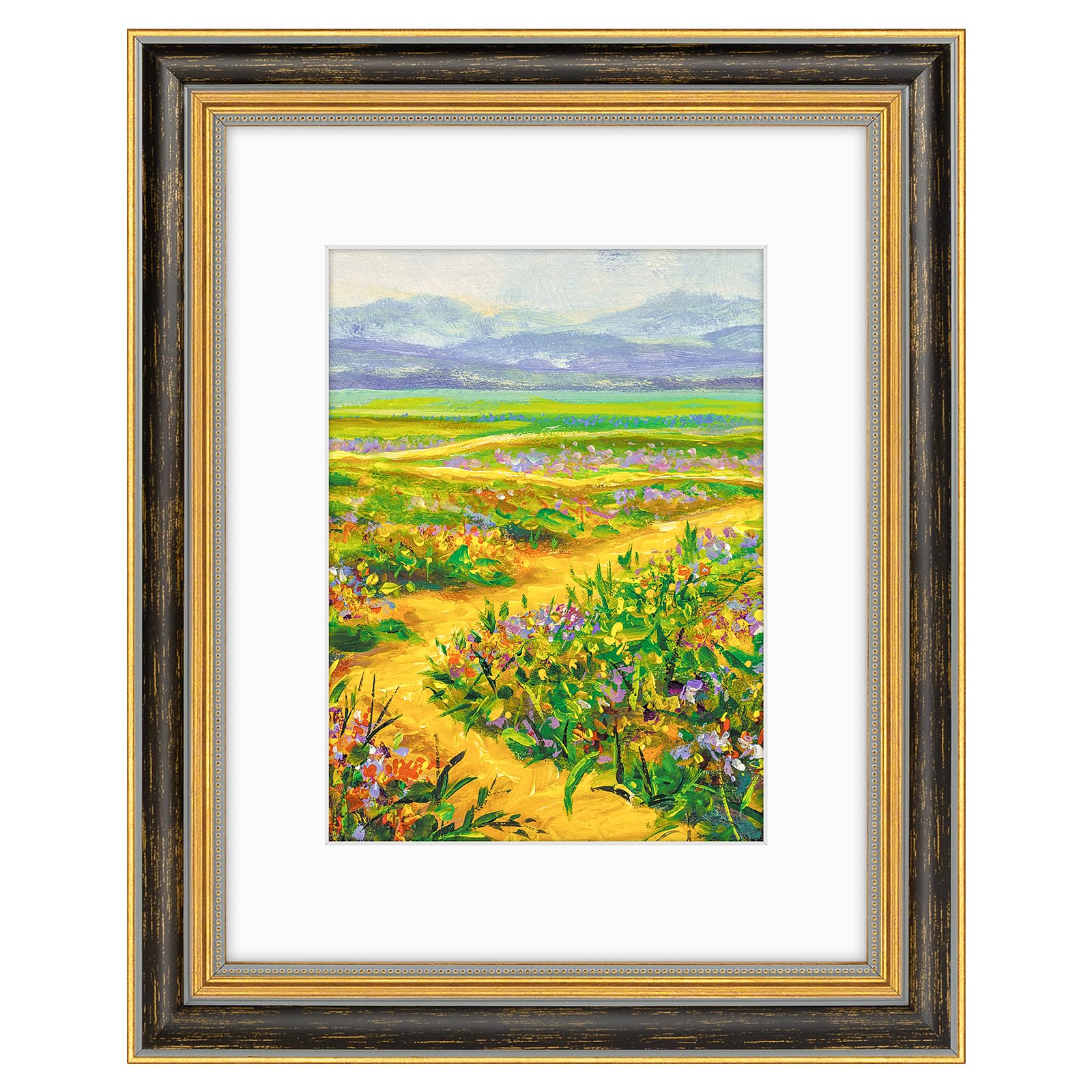Golden State Art, 8.5x11 Ornate Picture Frame With White Mat for 6x8 Photo or Display 8.5 x 11 Prints without Mat Color Black Go