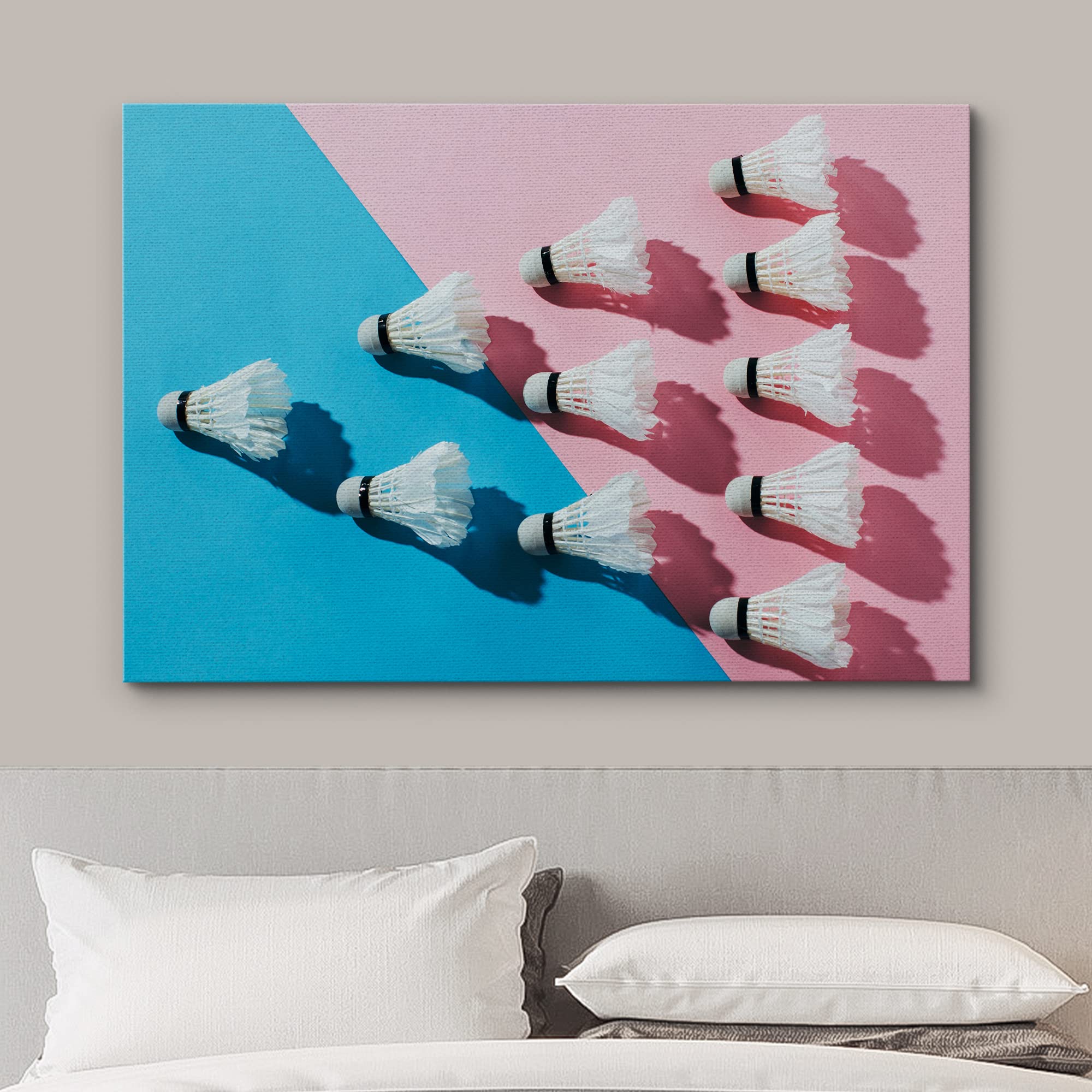 Wall26 Canvas Wall Art Print Set Badminton Shuttlecock On Blue & Pink Court Sports Athletes Photography Modern Art Modern Scenic
