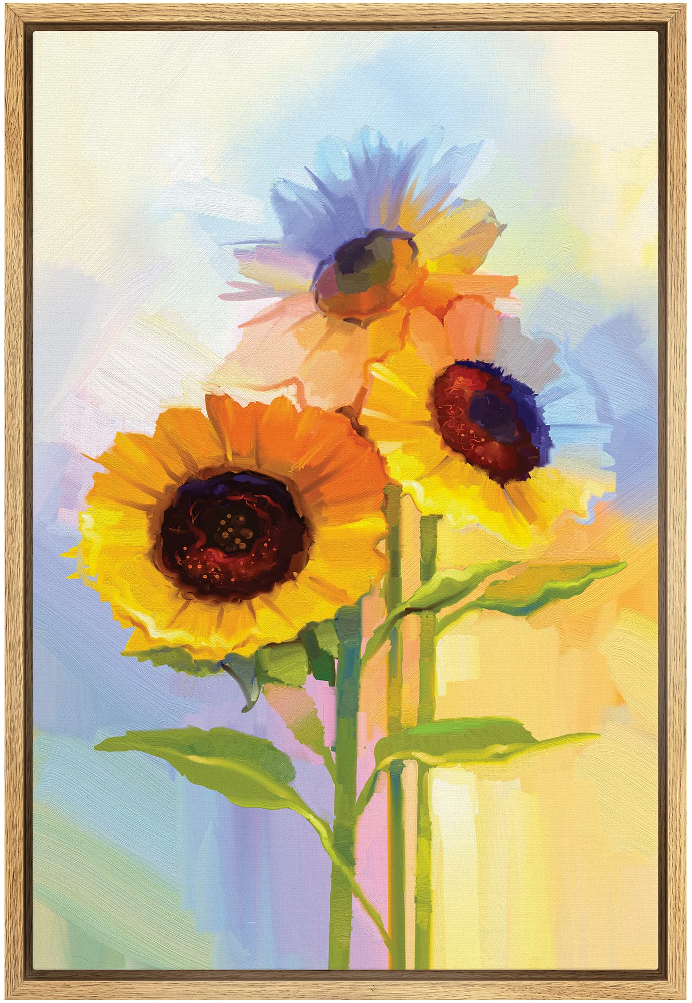 Wall26 Framed Canvas Print Wall Art Watercolor Smudge Effect Sunflower Bouquet Floral Botanical Illustrations Modern Art Rustic