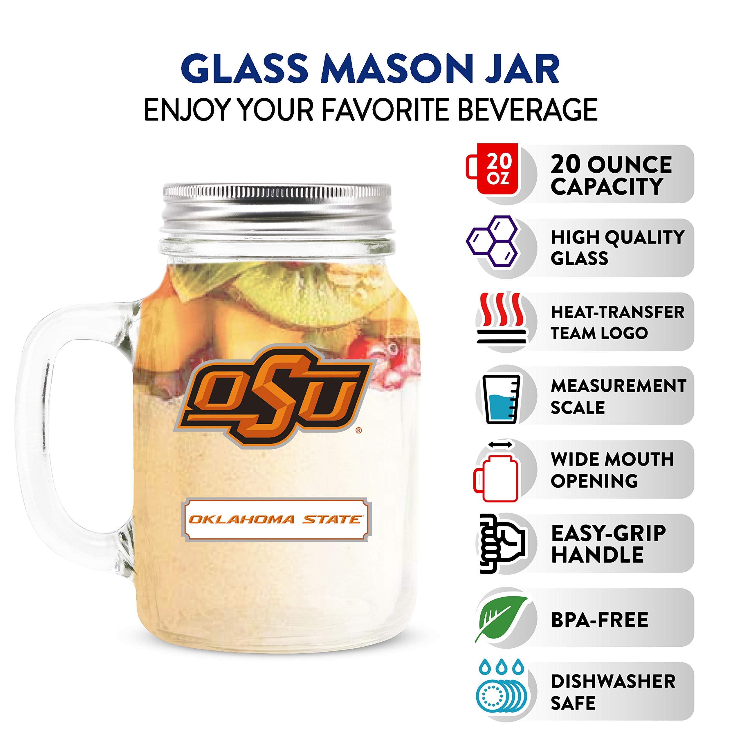 Duck House Ncaa Oklahoma State Cowboys 20Oz Glass Mason Jar