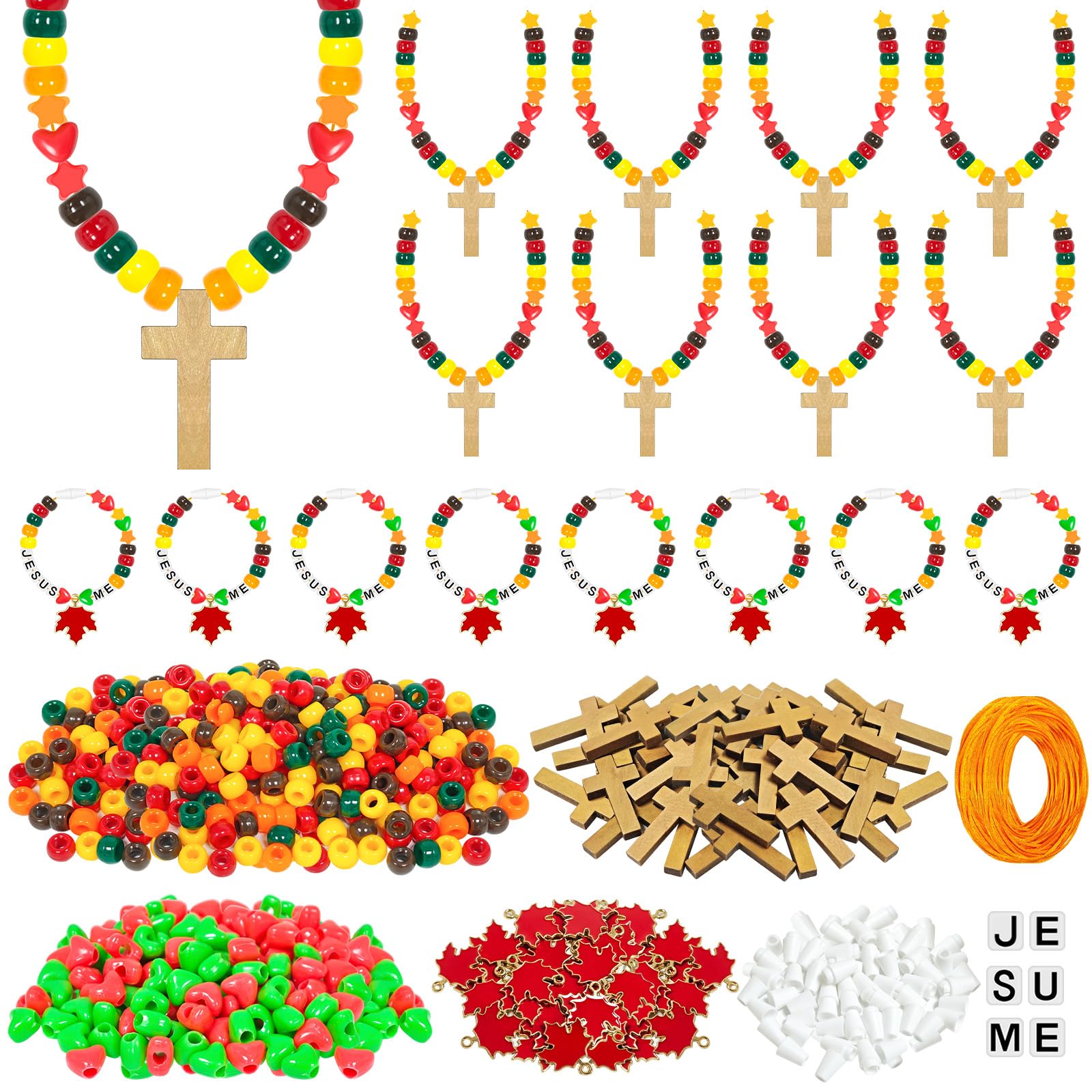 Cinrobiye 24 Sets Fall Religious Beads Kits DIY Christian Wristband Necklace Crafts Jesus Love Me Making Kits with Cross Charms 