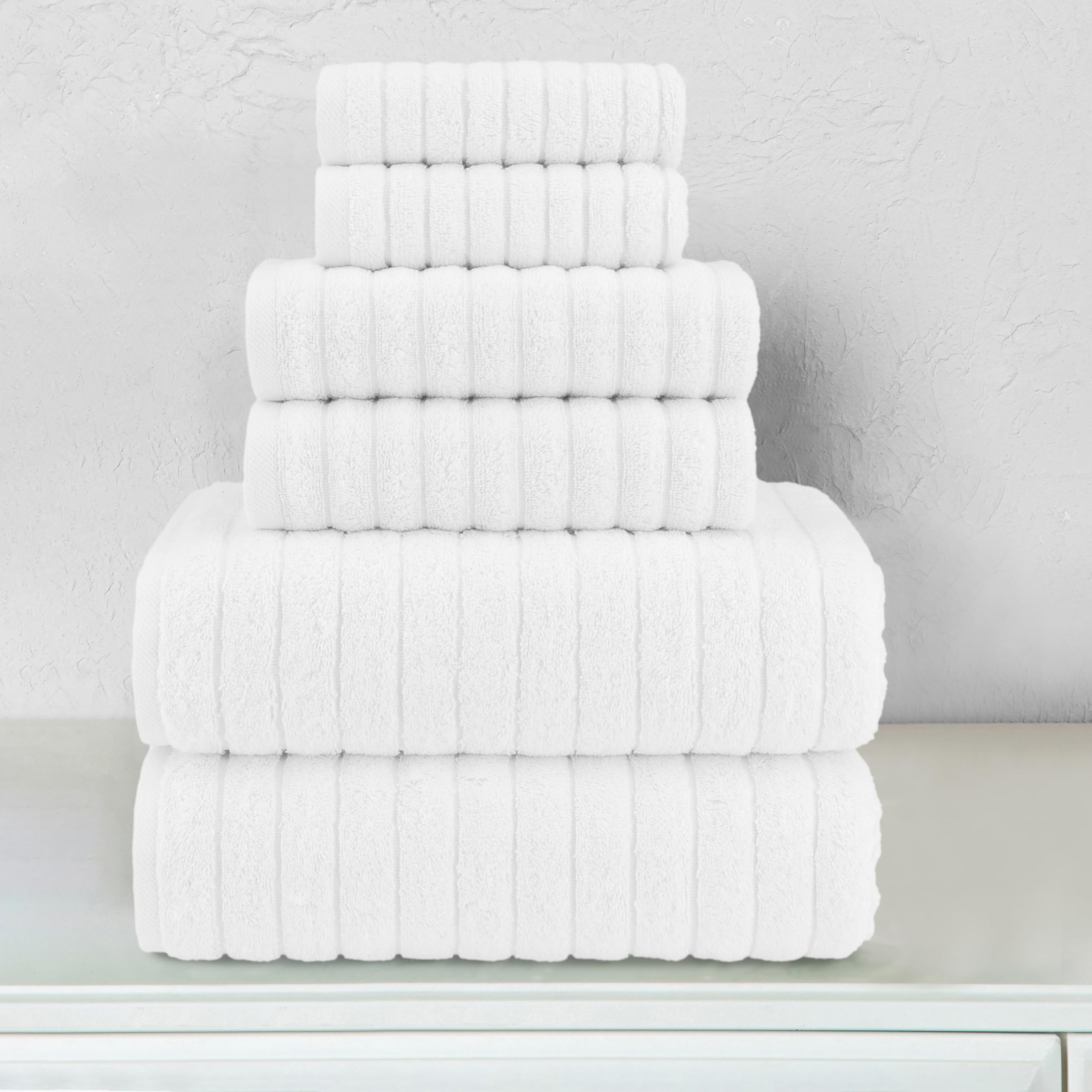 Elegant Comfort 100% Turkish Cotton Corduroy Ribbed Luxury Bath Towels 6-Piece Set, Premium Feel - Quick Dry, Highly Absorbent,