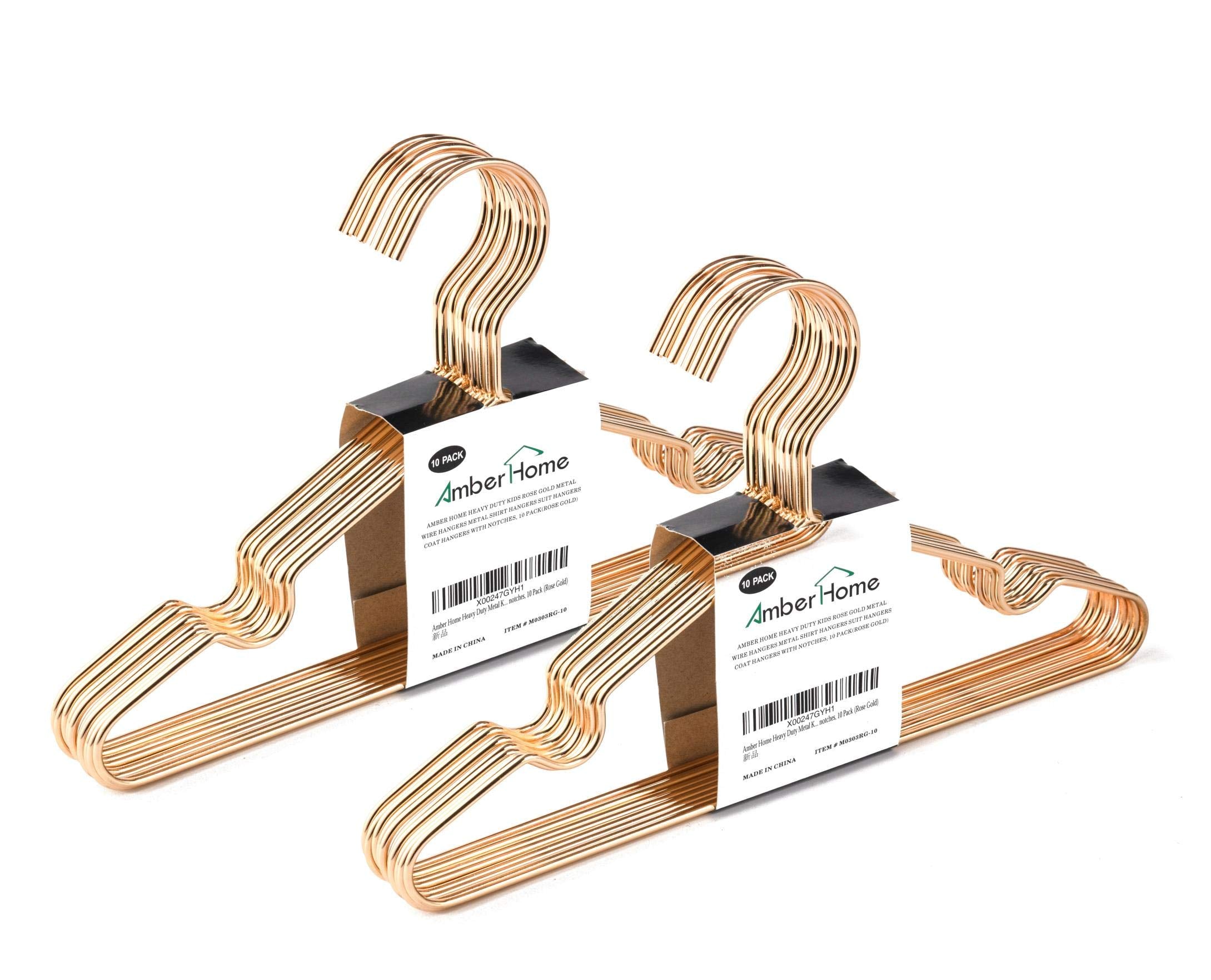 Amber Home 12'' Rose Gold Kids Baby Hangers 20Pack, Strong Metal Children Clothes Hangers For Closet, Space Saving Infant Hanger