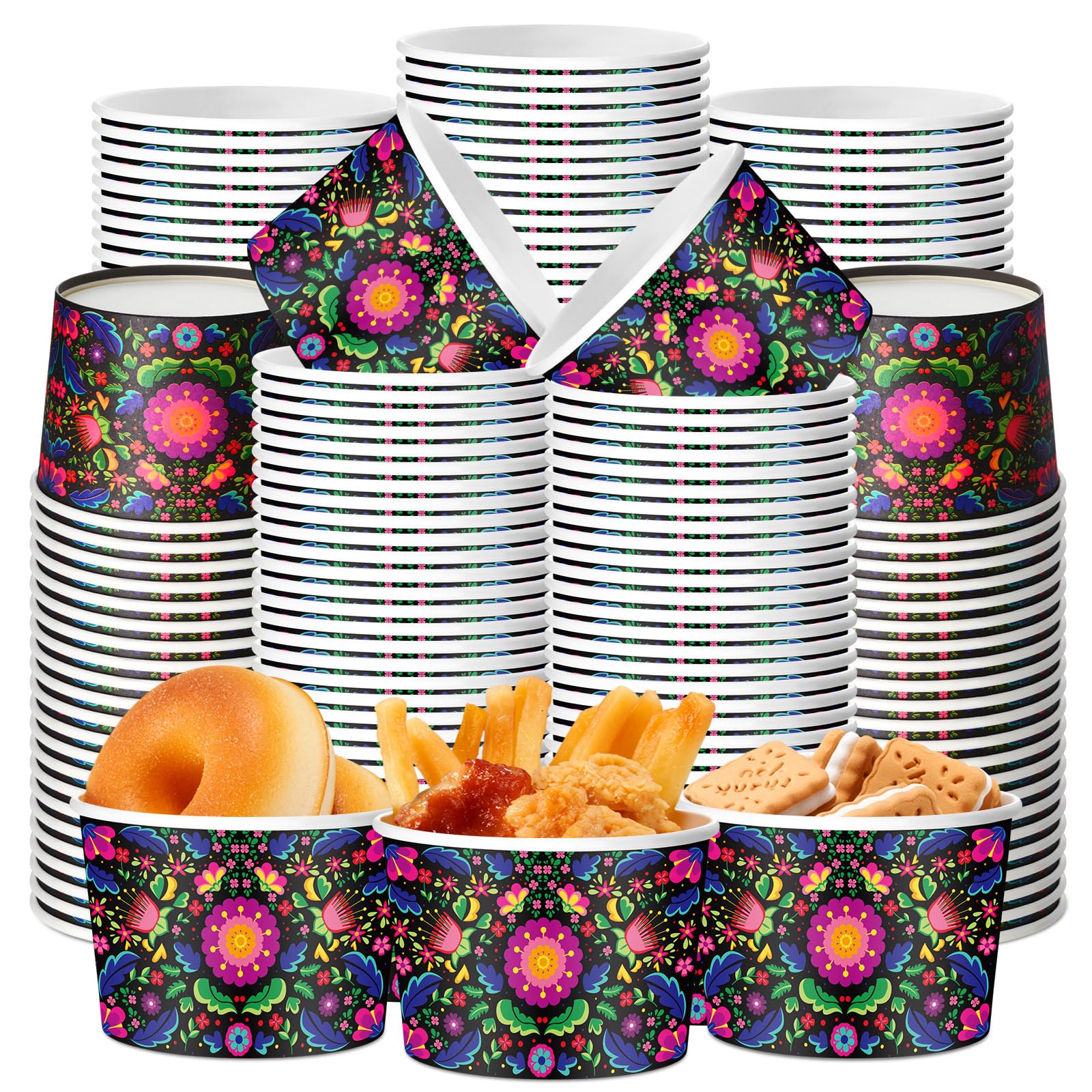 Zhehao 60 Pcs Mexican Halloween Paper Ice Cream Cups 9 oz Day of The Dead Disposable Dessert Bowls Snack Cups for Ice Cream Part