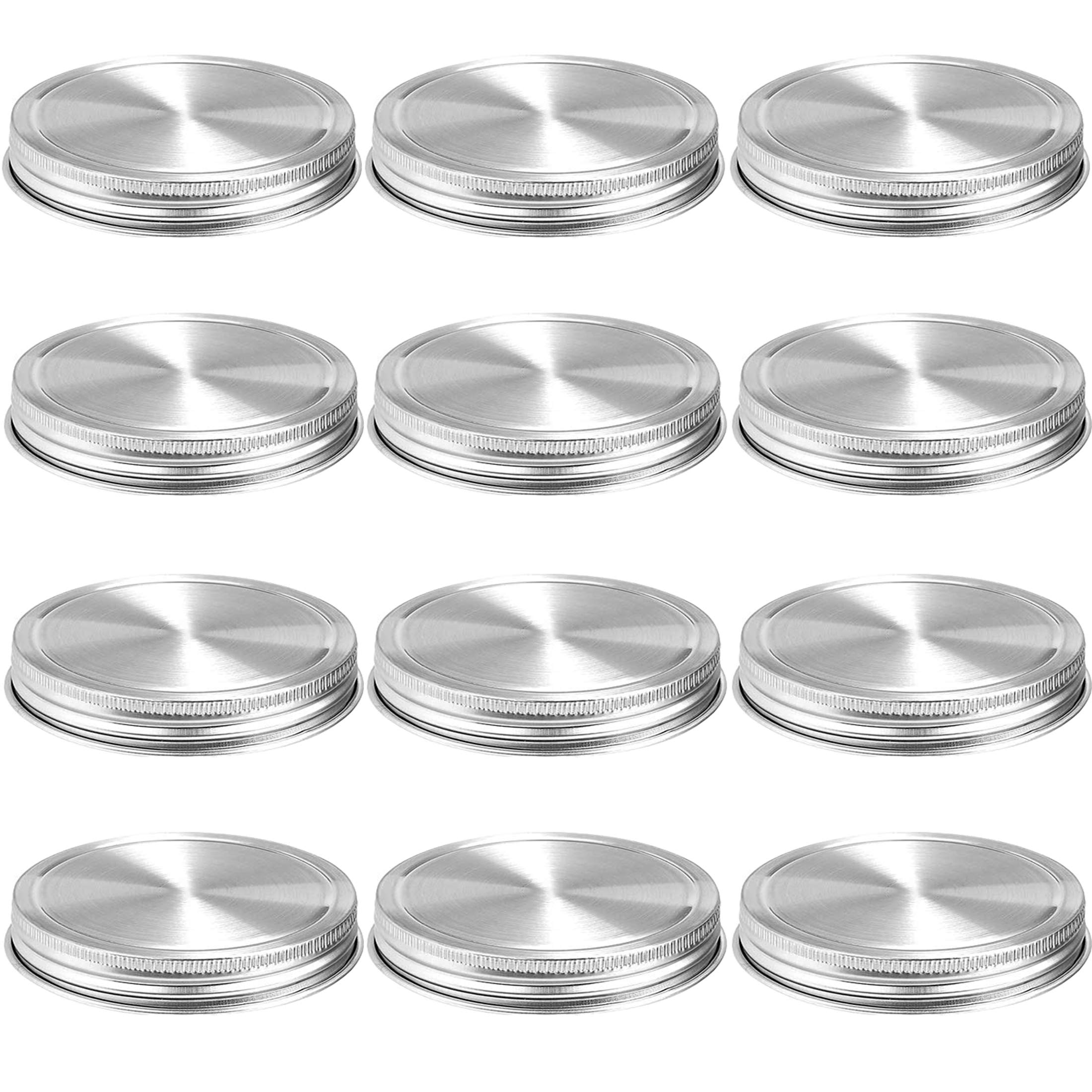 Stainless Steel Mason Jar Lids,12 Pack Polished Surface,Reusable And Leak Proof,Storage Caps With Silicone Seals For Wide Mouth