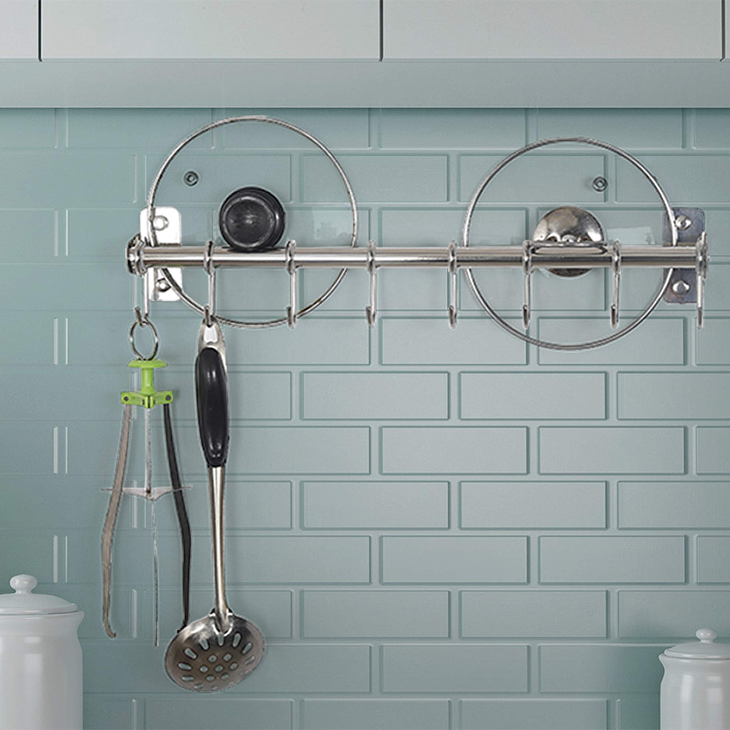 Dseap Kitchen Utensil Holder Hanger, Pot And Pan Rack Wall Mount, Kitchen Rail With 8 Hooks For Hanging Cooking Utensils, Mugs,