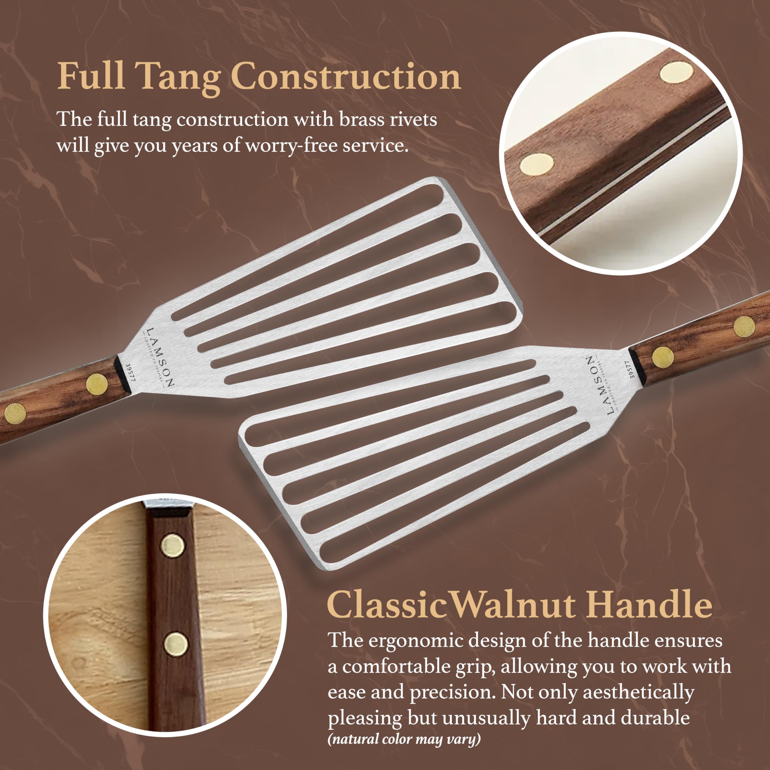 Lamson 3'' X 6'' Chef'S Slotted Turner With Walnut Handle - Left-Hand