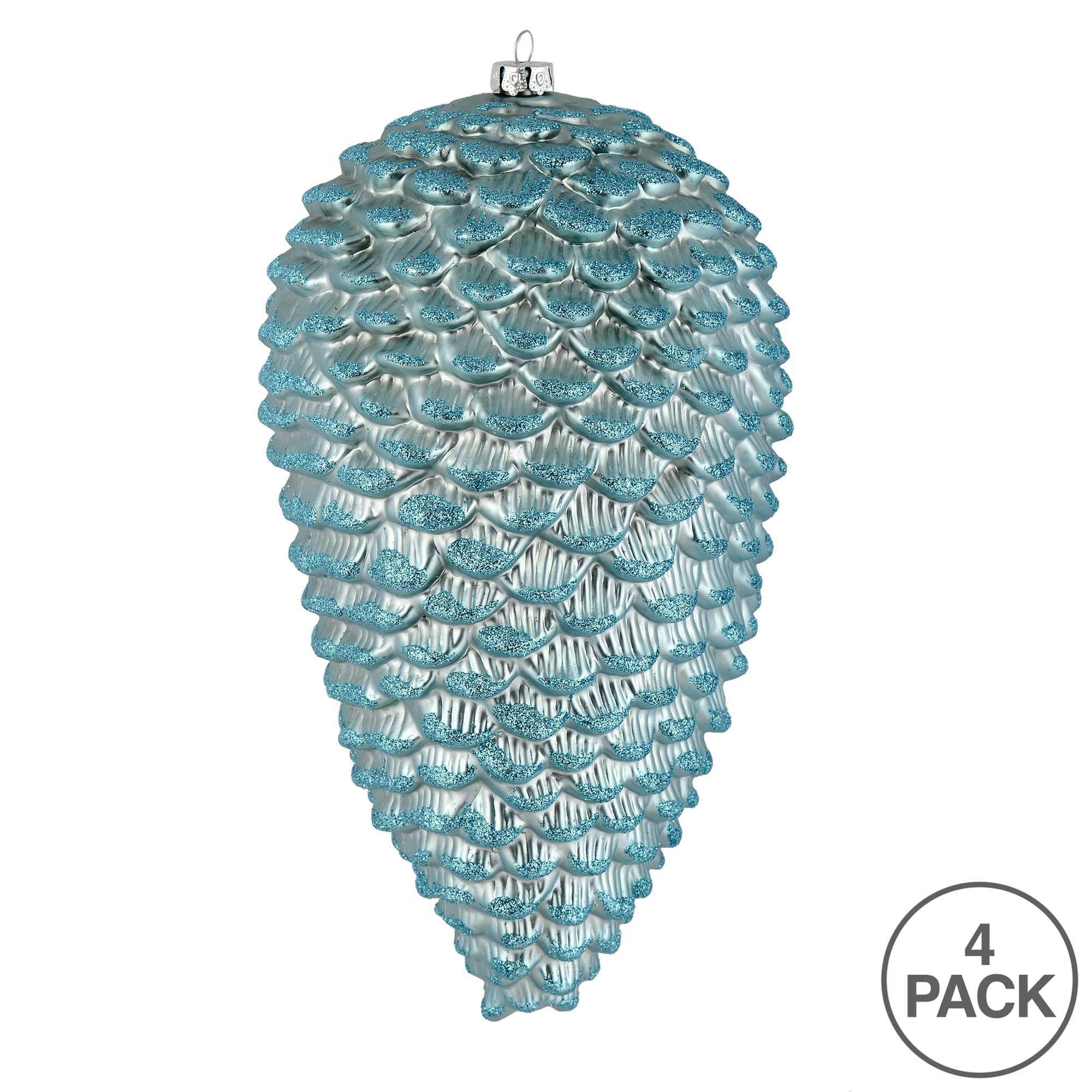 Vickerman 7 Baby Blue Matte Glitter Pinecone Christmas Ornament. Includes 4 Pieces per Pack.