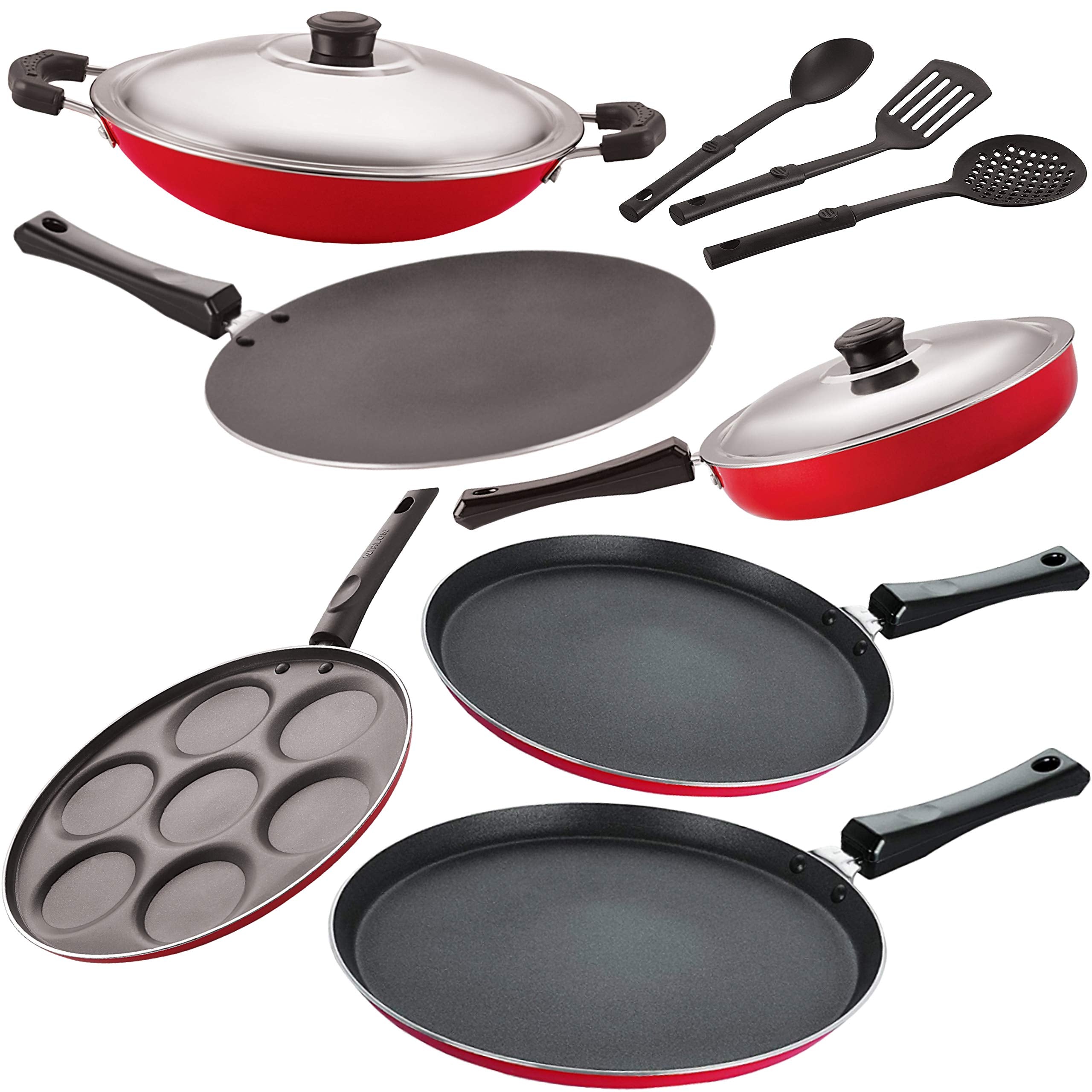 Nirlon NonStick Heat Resistance Aluminium Cookware Set, 9  Piece, 2.6Mm_Ft13_Ft12_Ct_Chatti_Up_Fp12_3Spn