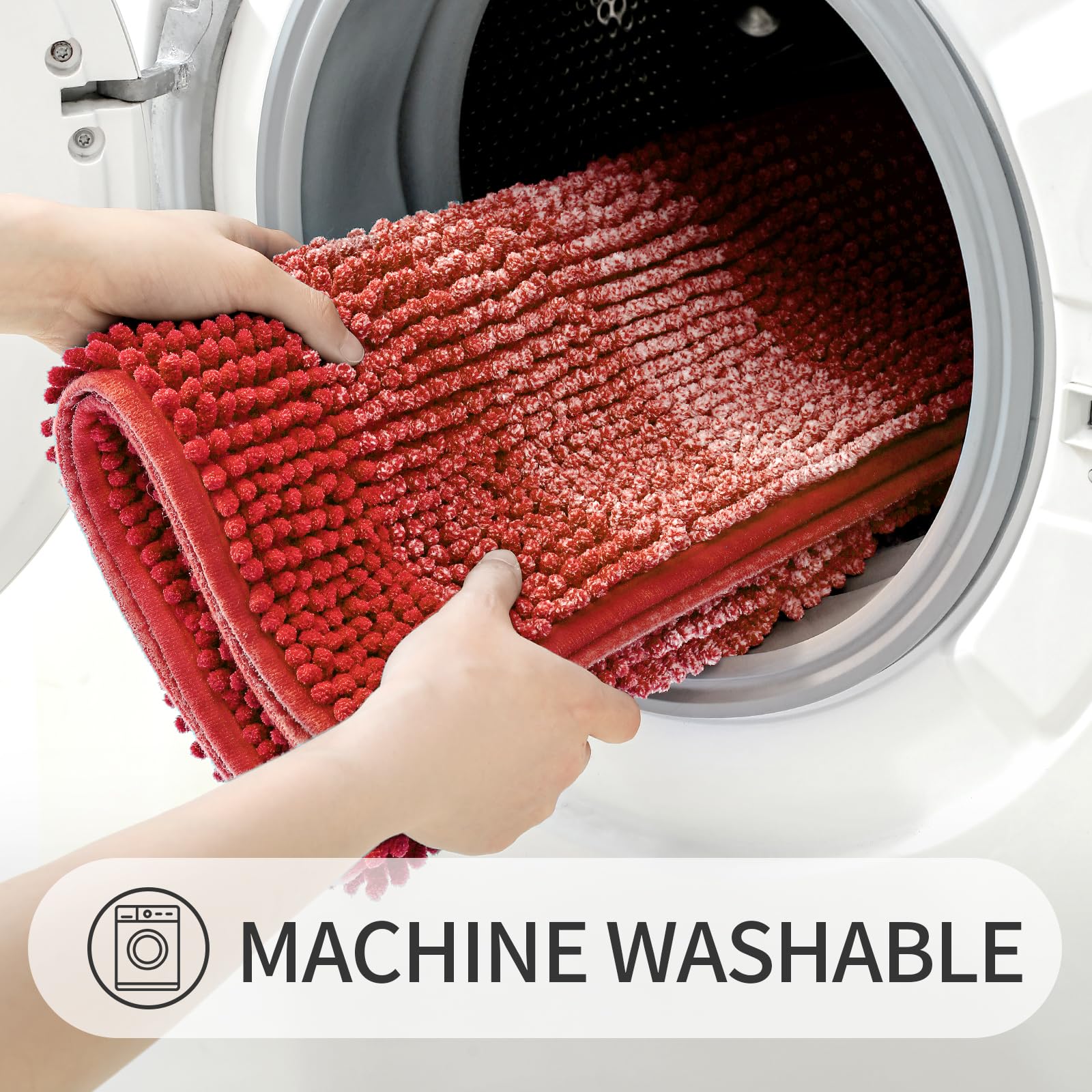 Gibelle Red Bathroom Rugs, Luxury Chenille Bath Mat, Small Non Slip Shower Rug And Bath Room Floor Mats, Machine Washable, Quick
