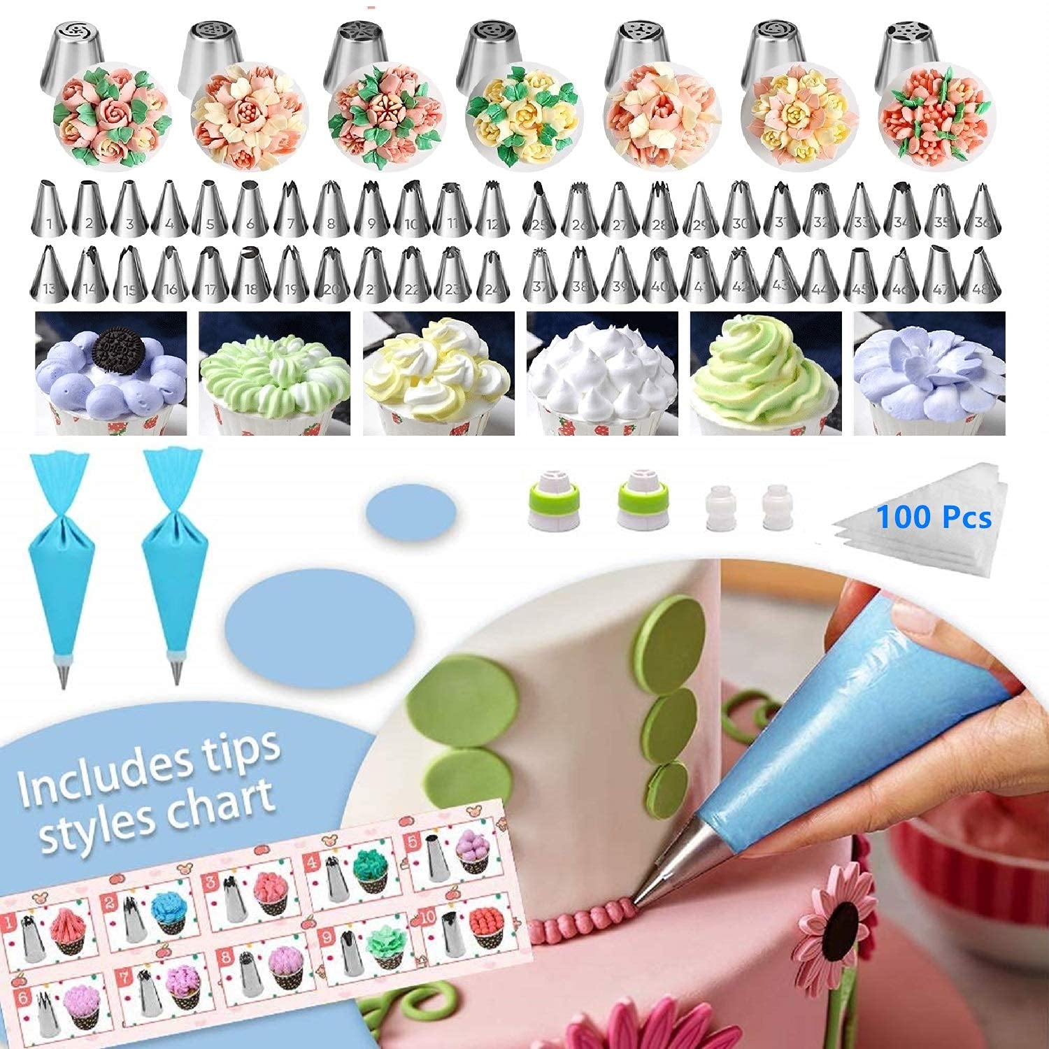 Cake Decorating Supplies,493 Pcs Cake Decorating Kit 3 Packs Springform Cake Pans, Cake Rotating Turntable,48 Piping Icing Tips,