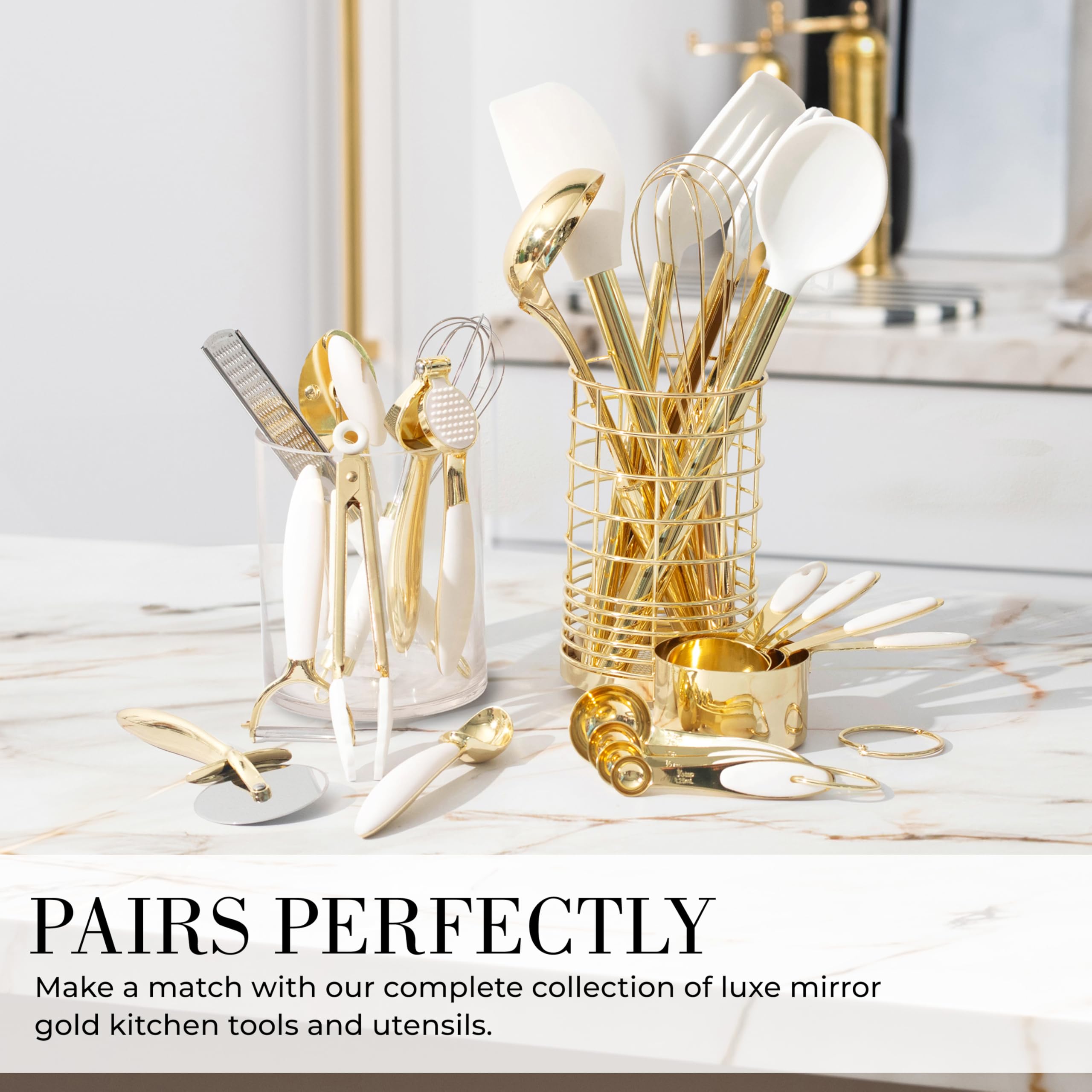 White & Gold Kitchen Tools And Gadgets - Luxe 8Pc Cooking Tools And Gadgets With Anti-Slip Handles, Gold Utensils Set, Gold Kitc