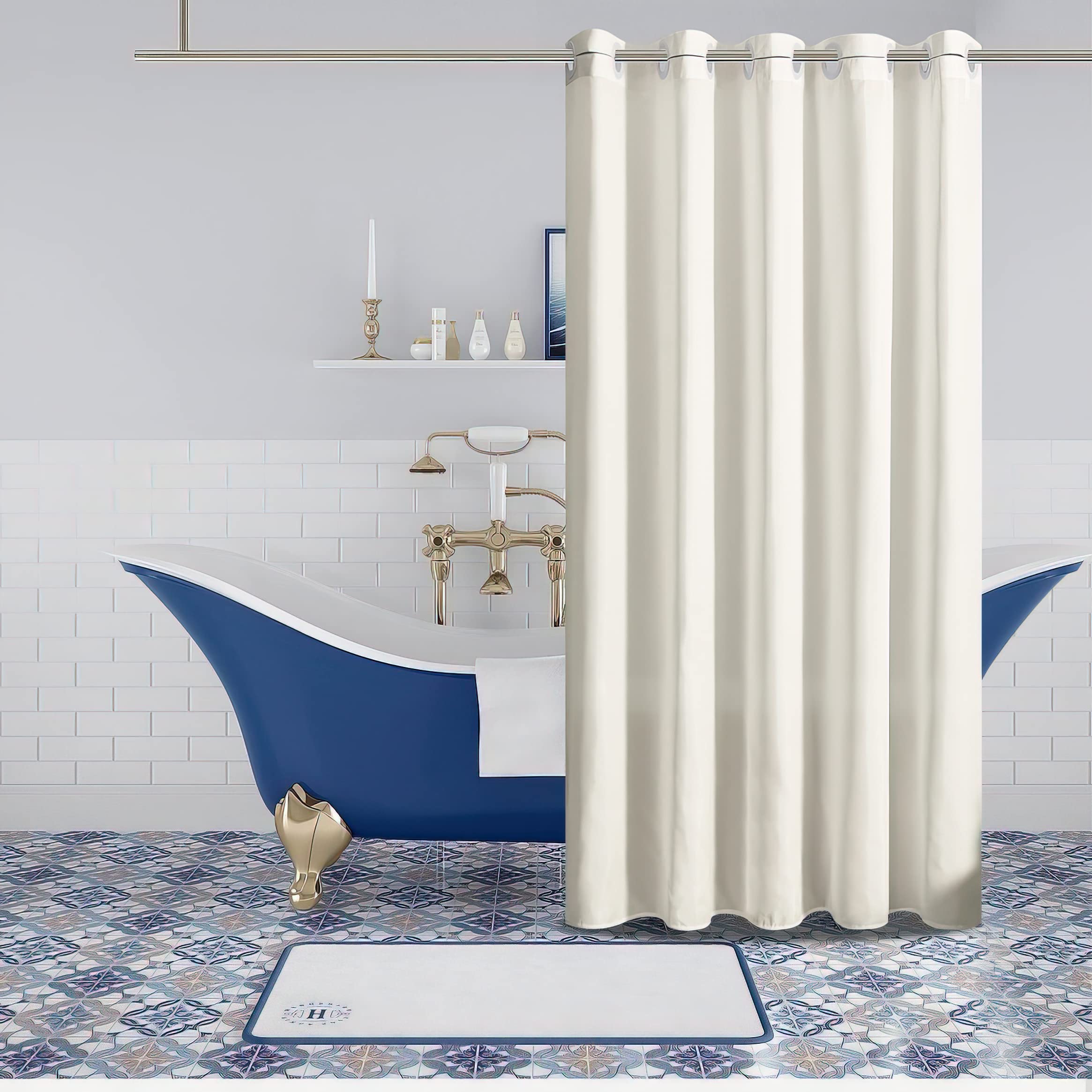 Furlinic No Hook Stall Shower Curtain 36 X 72 Inch,Small Narrow Fabric Waterproof Bathroom Curtain,Modern Hotel Style With 4 Pla