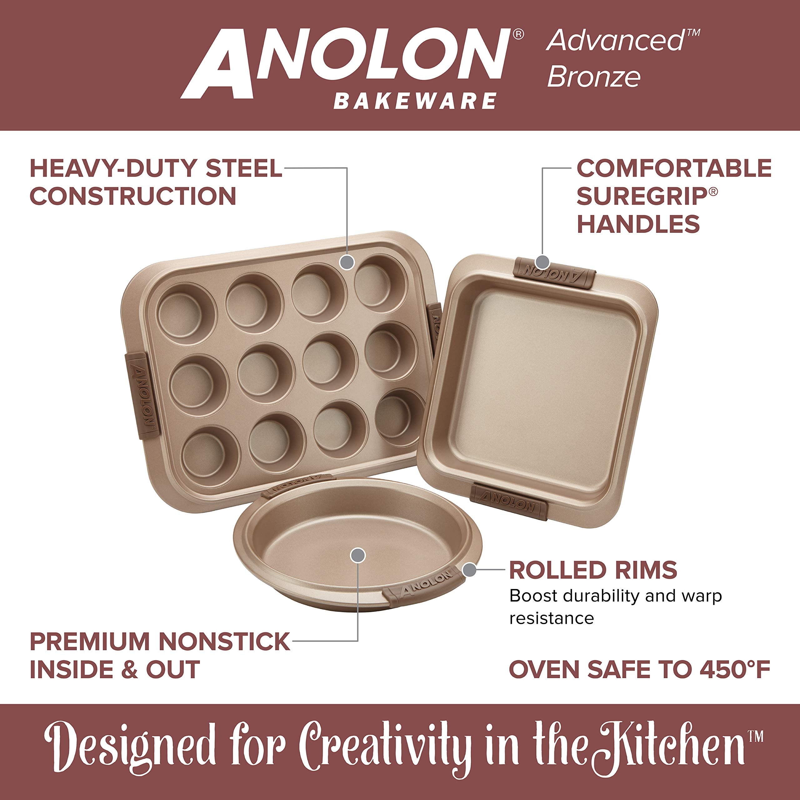 Anolon Advanced Nonstick Bakeware Set / Baking Pans With Grips - 5 Piece, Brown